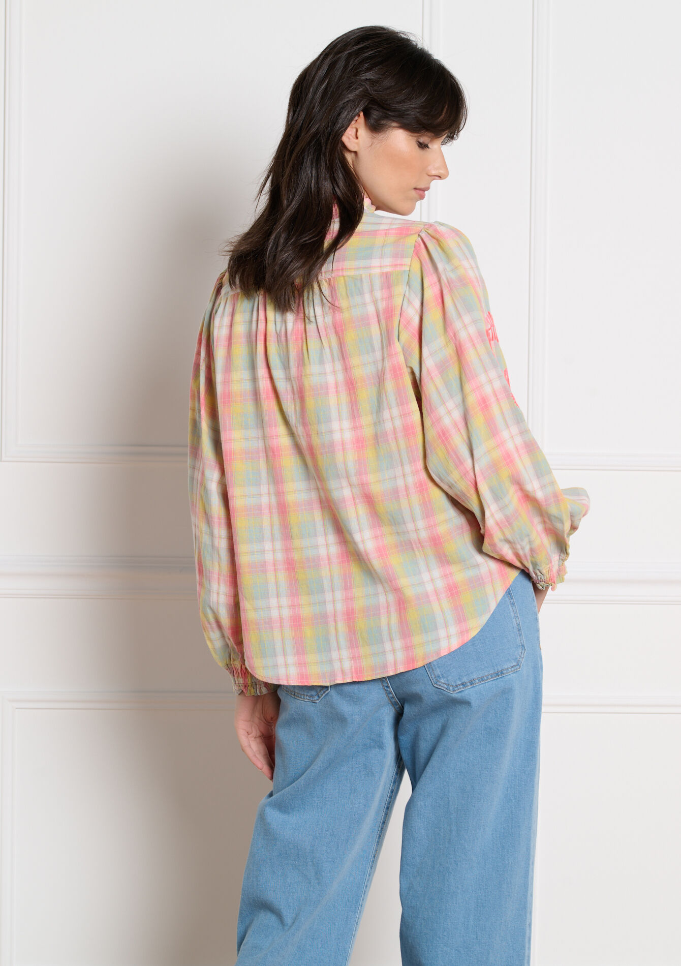 Luchtige blouse met ruitjes - KHAKI MINT - 05703034_2542