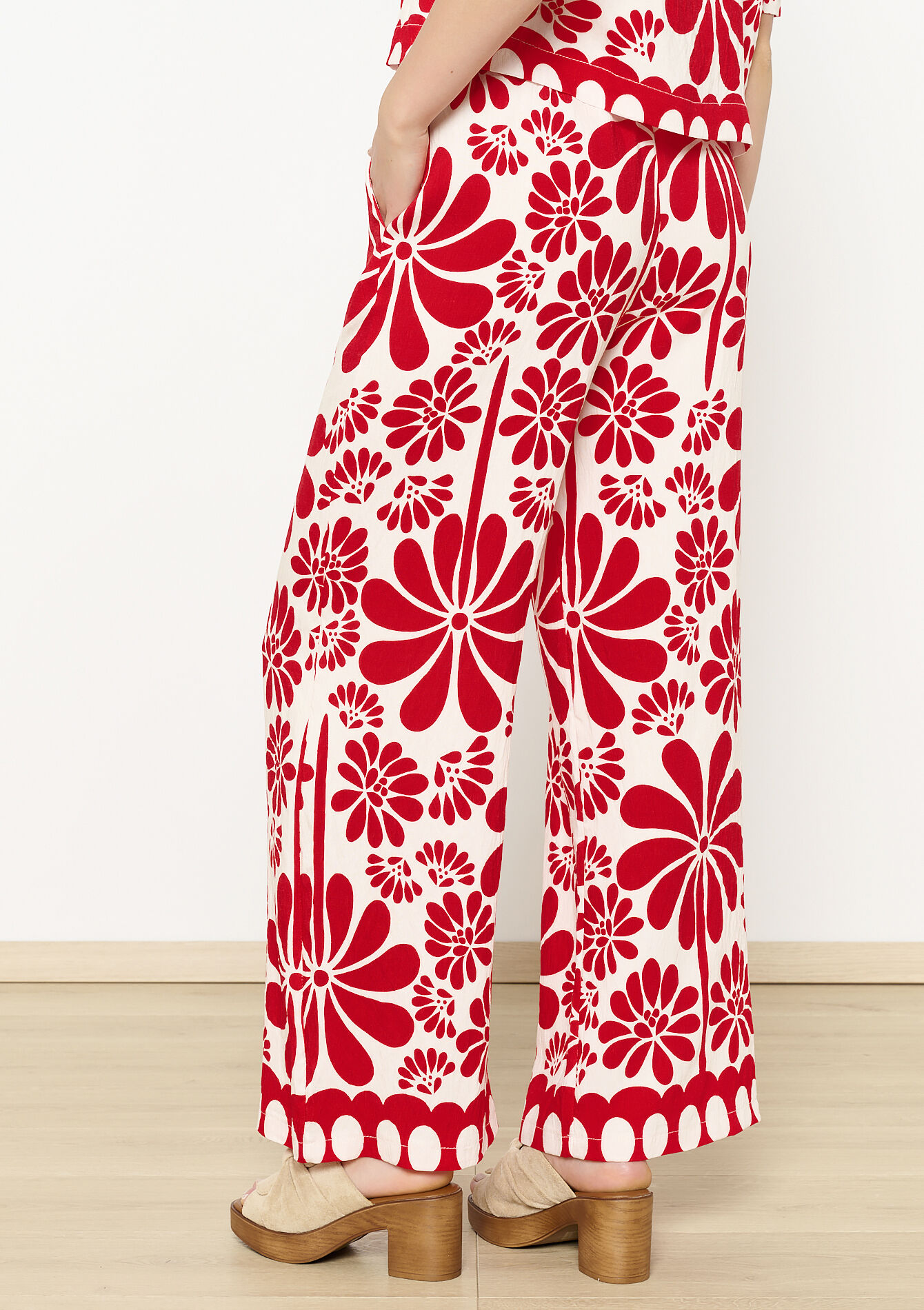 Floral wide-leg trousers, Floral wide-leg trousers - RED ORANGE - 06600977_1397