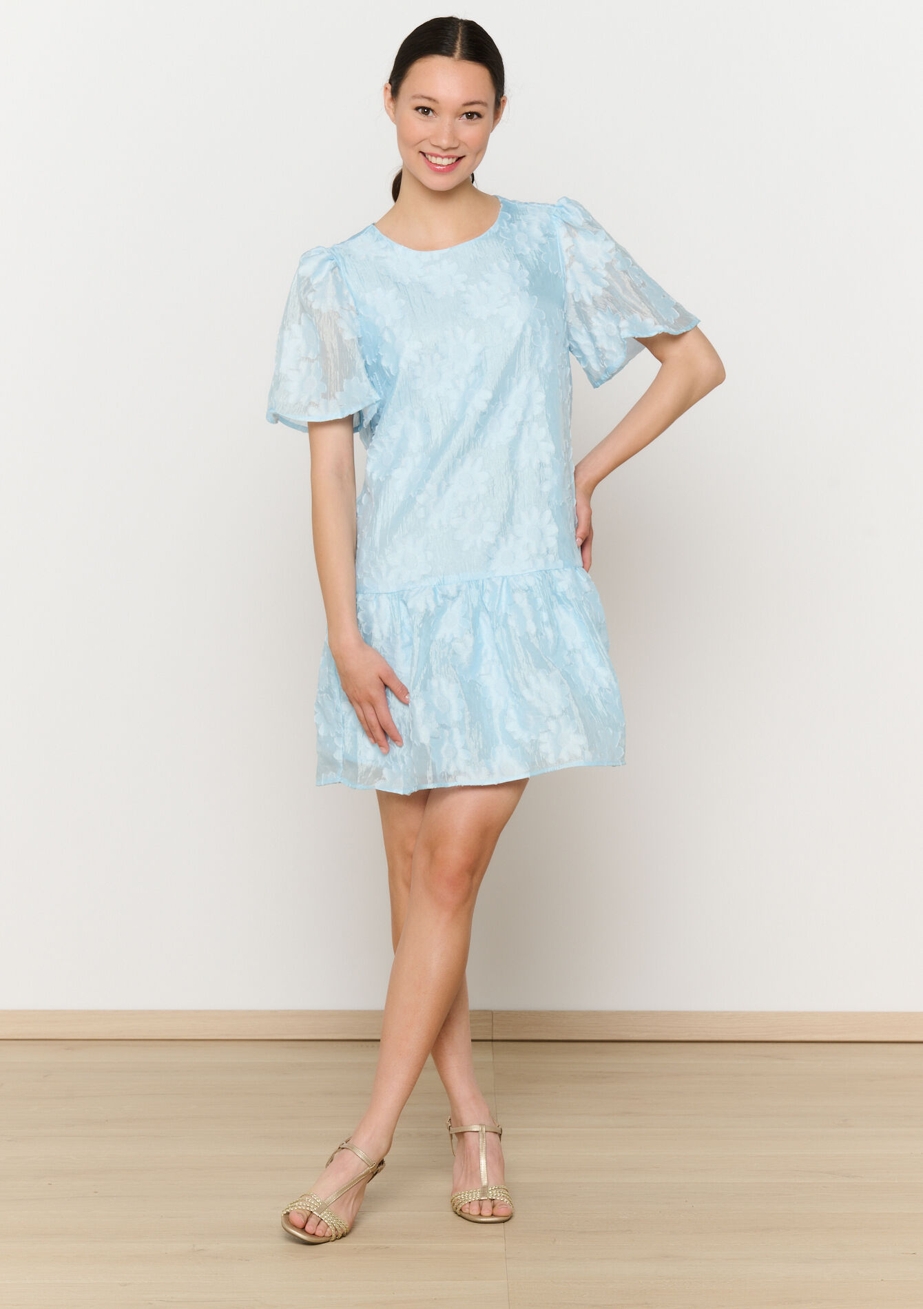 Flowing bow-back dress, Flowing bow-back dress - BLUE PASTEL - 08104012_3003