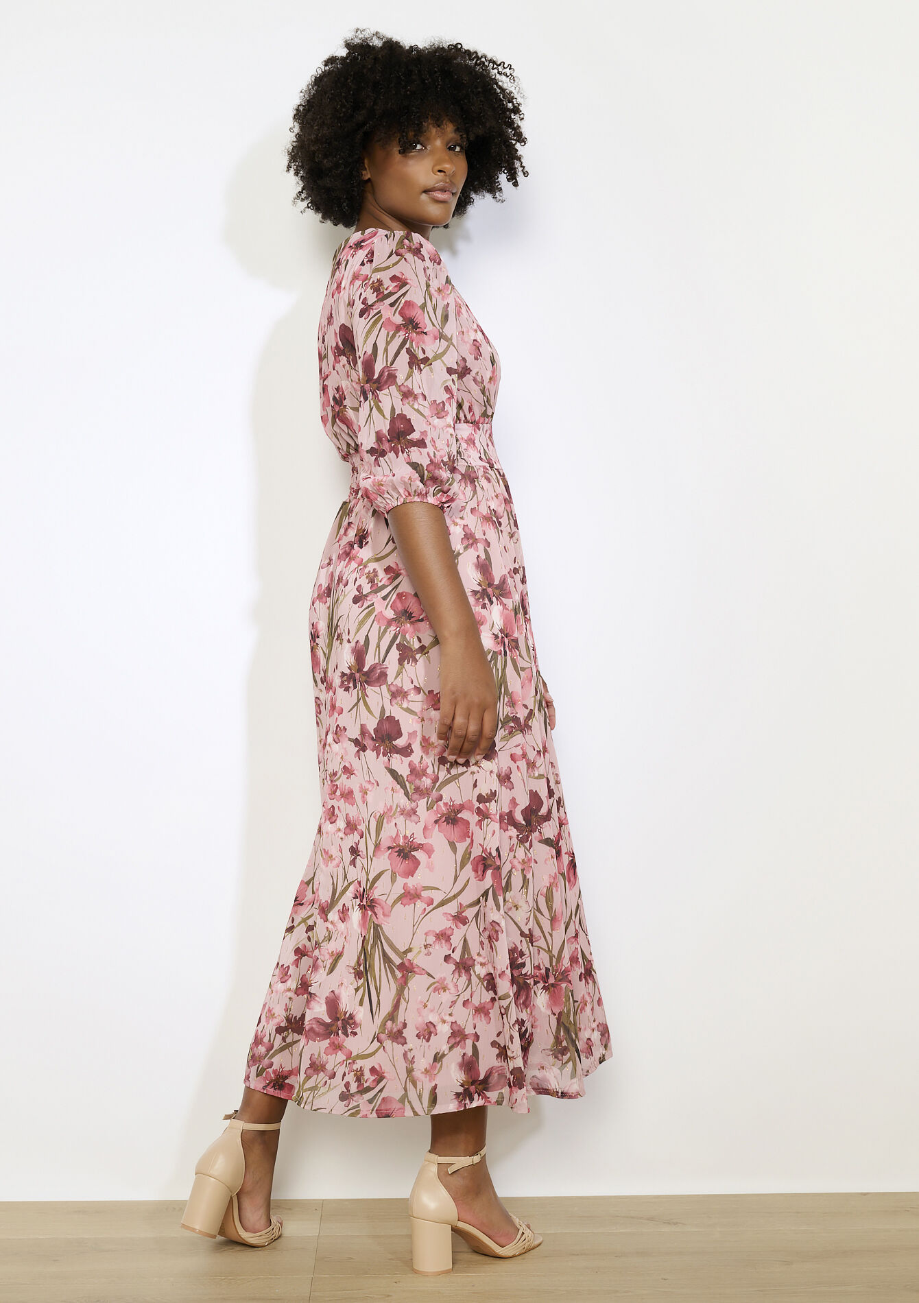Robe longue fleurie fluide - COSMETIC PINK - 08104286_5733