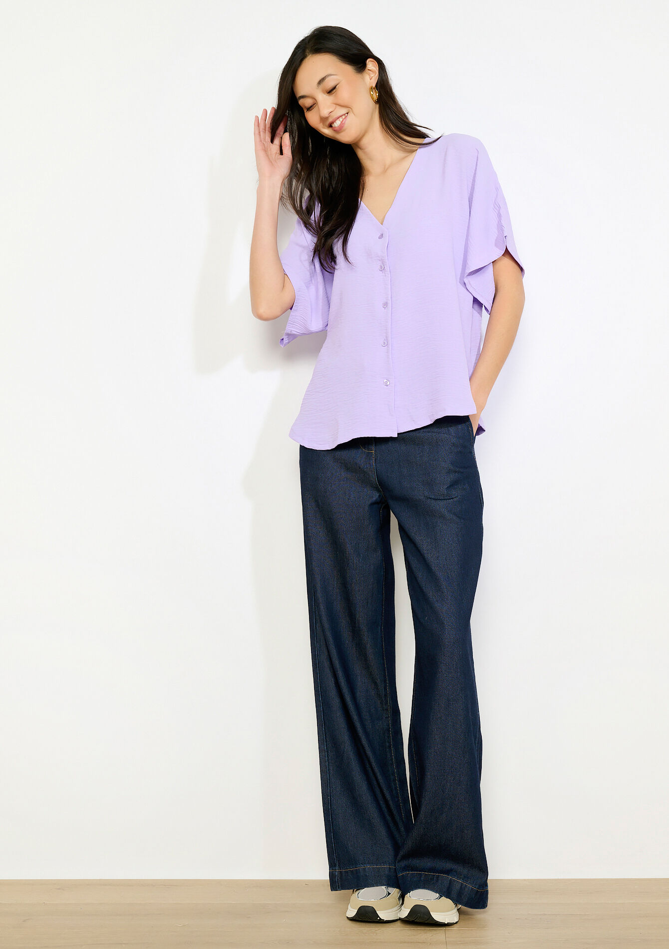 Losvallende blouse met korte mouwen - LILAC BRIGHT - 05703048_2578