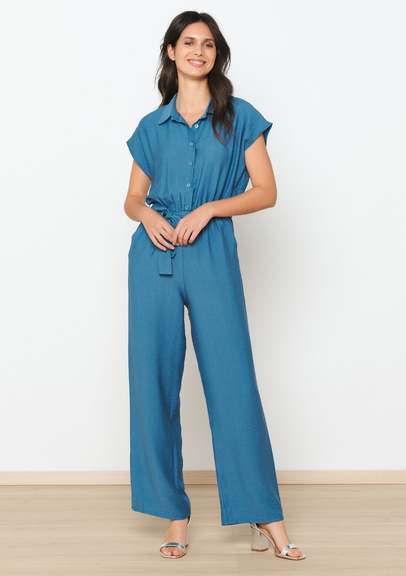 Jumpsuit met korte mouwen, Jumpsuit met korte mouwen - BLUE PASTEL - 06004507_3003
