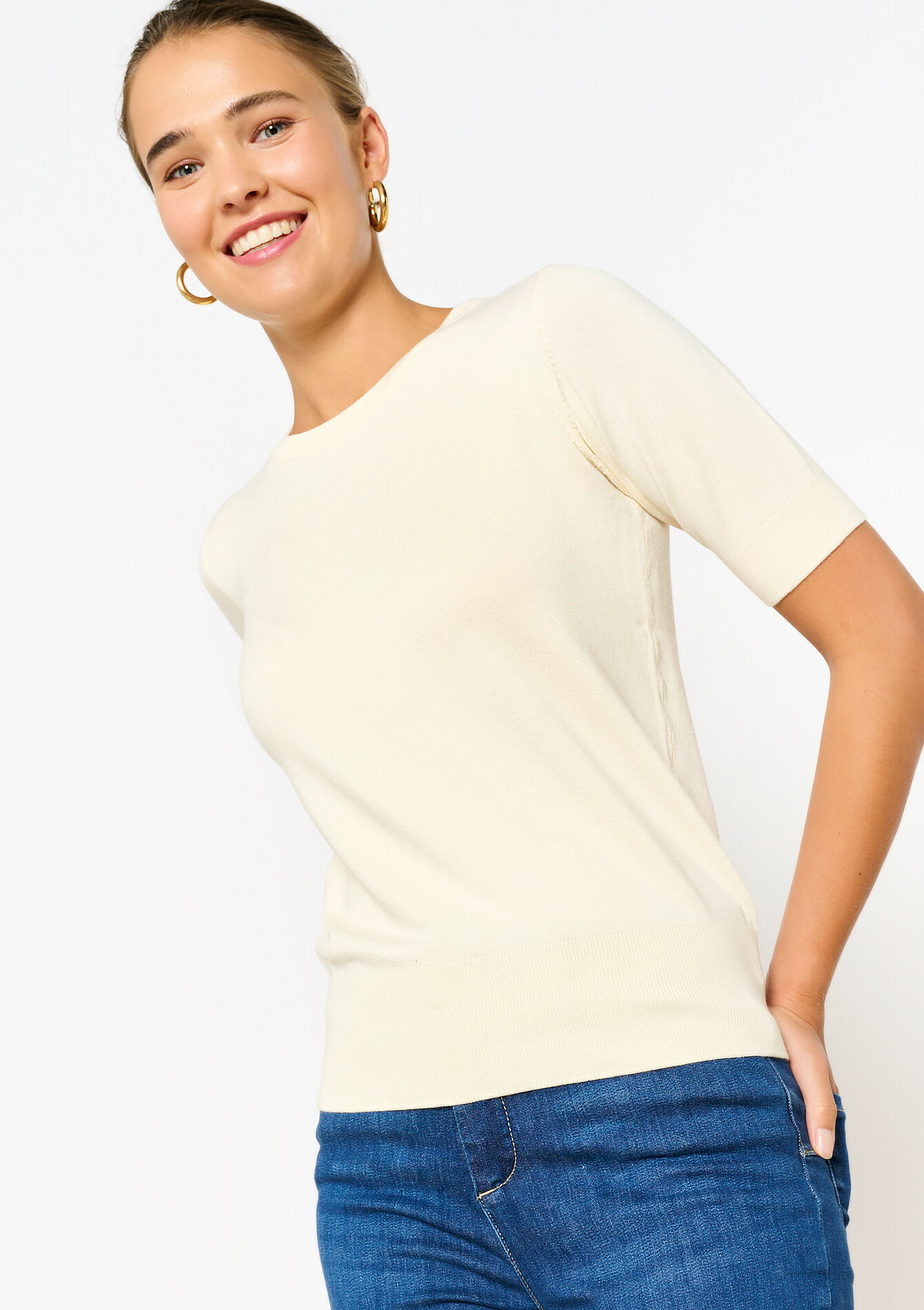 Short-sleeved pullover, Short-sleeved pullover - VANILLA WHITE - 04006459_1013