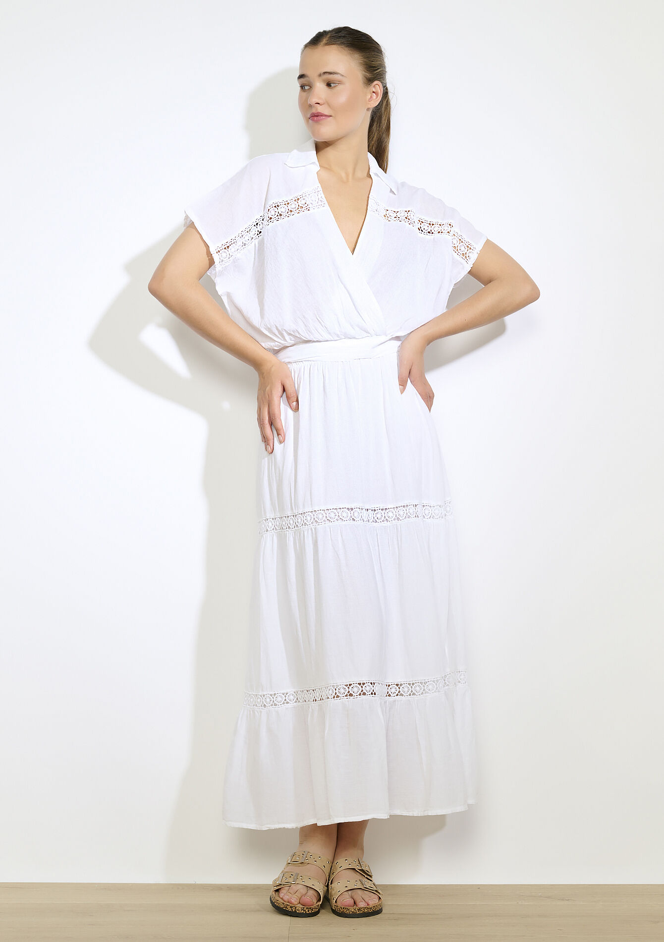 Wrap top with macramé, Wrap top with macramé - OPTICAL WHITE - 05702864_1019