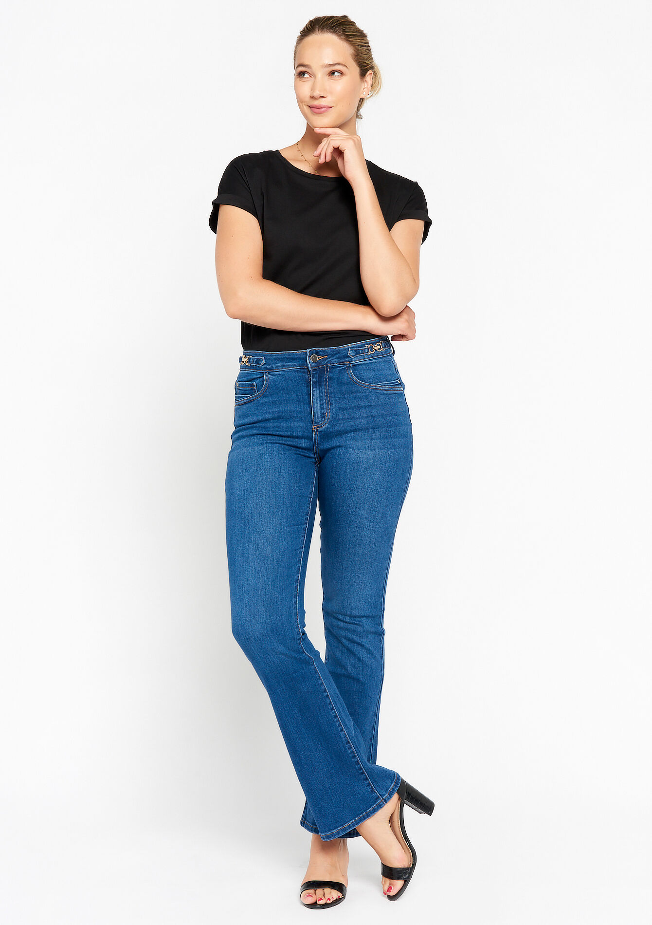 Bootcut jeans met gespdetail - MEDIUM BLUE - 22000463_0500