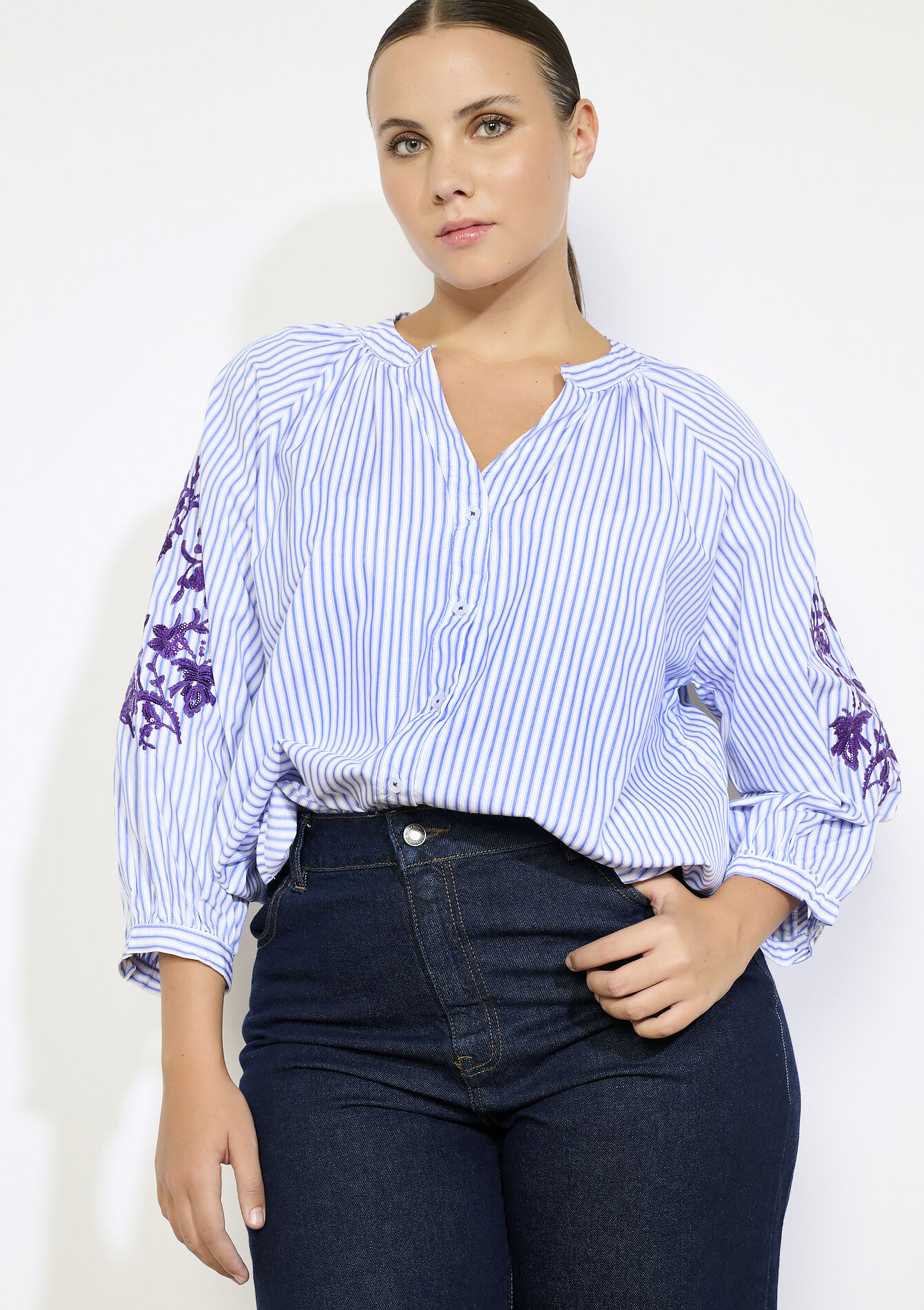 Gestreept hemd met pailletten - ELECTRIC BLUE - 05702911_1619