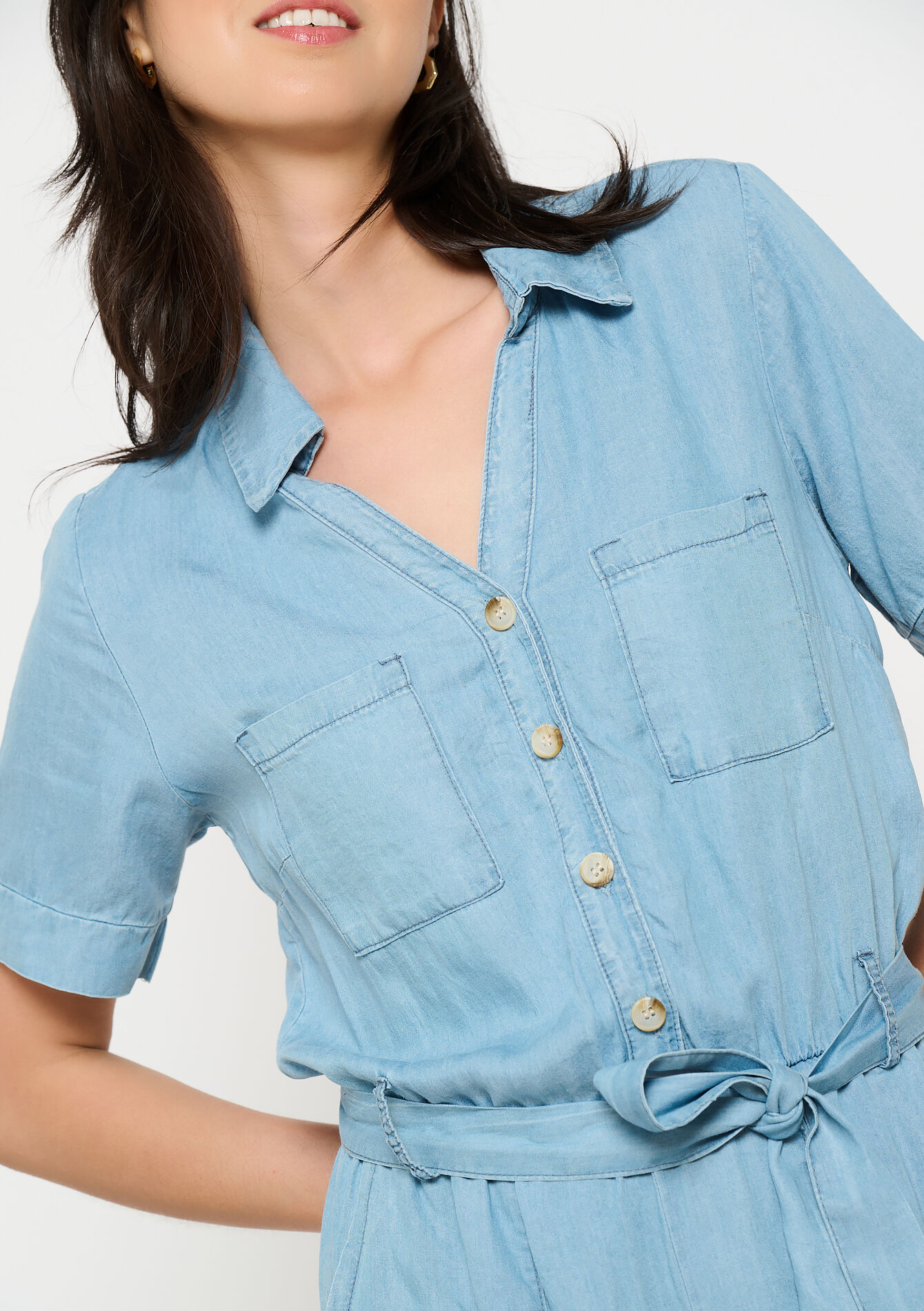 Soepele jumpsuit met ceintuur, Soepele jumpsuit met ceintuur - BLUE BLEACHED - 06004624_0502