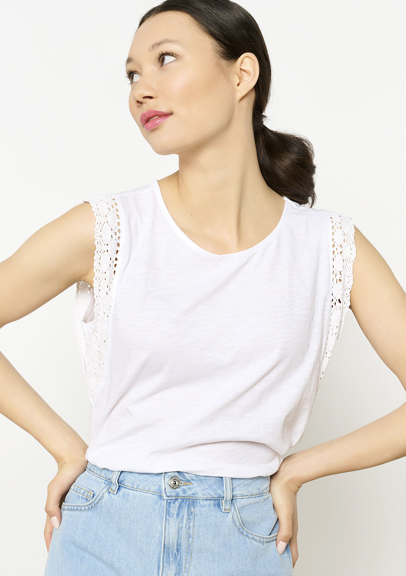 Top with lace, Top with lace - OPTICAL WHITE - 02301675_1019