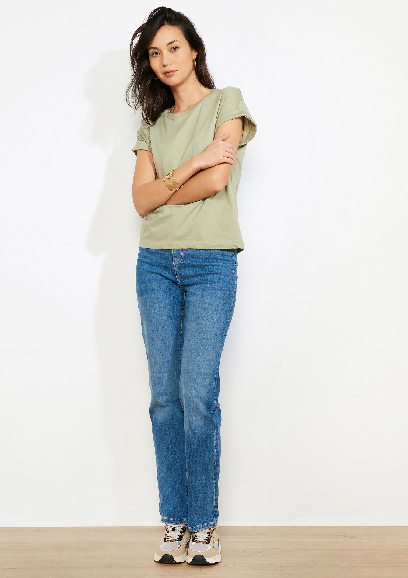 Losvallende T-shirt - KHAKI FADED - 02301926_4326