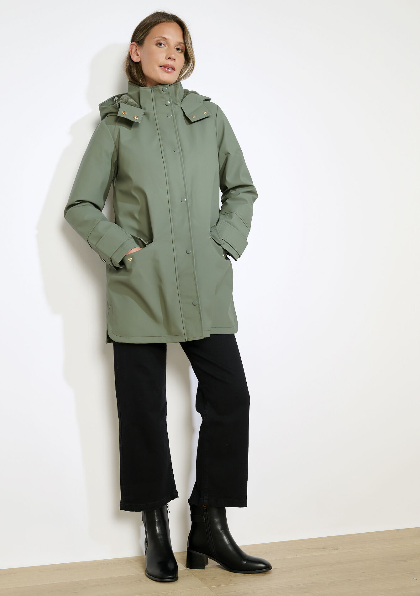 Waterdichte parka met kap - KHAKI FADED - 23000741_4326