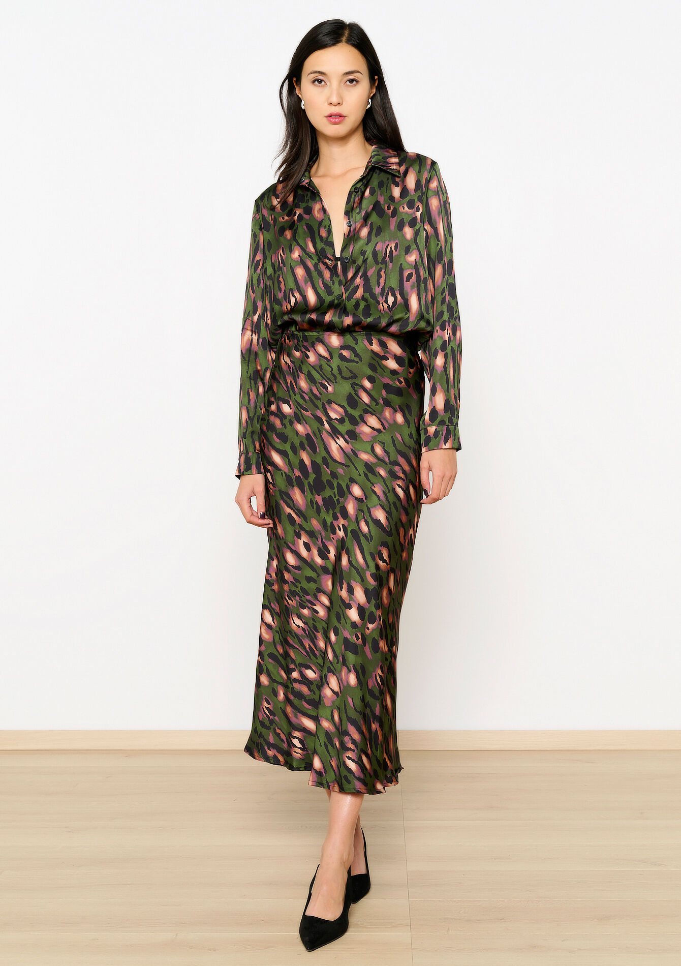 Satijnen hemd met luipaardprint, Satijnen hemd met luipaardprint - BOTTLE GREEN - 05702659_1778