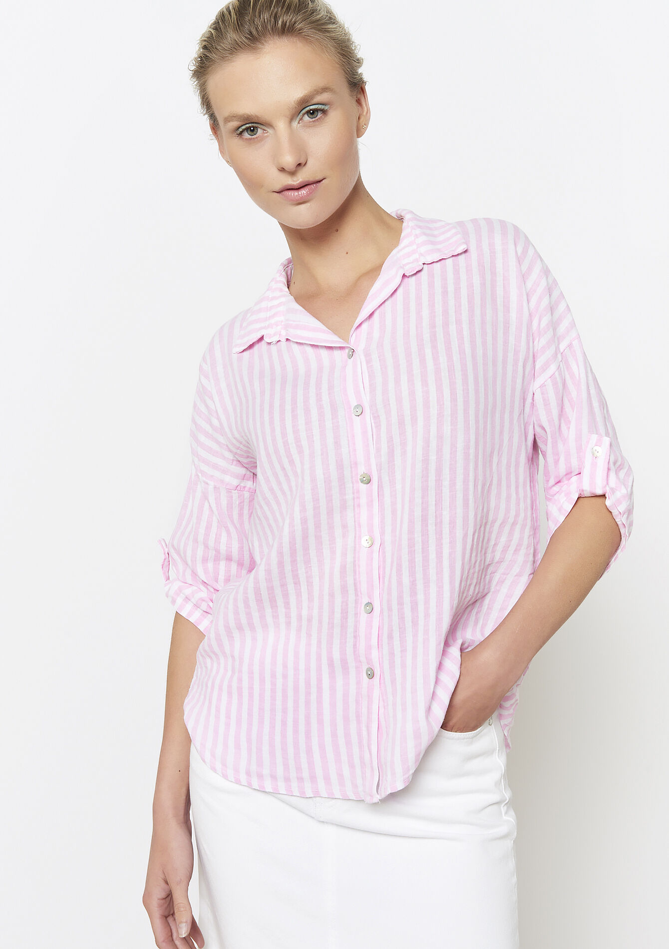 Chemise à rayures souple, Chemise à rayures souple - LIGHT PINK - 05702837_1303