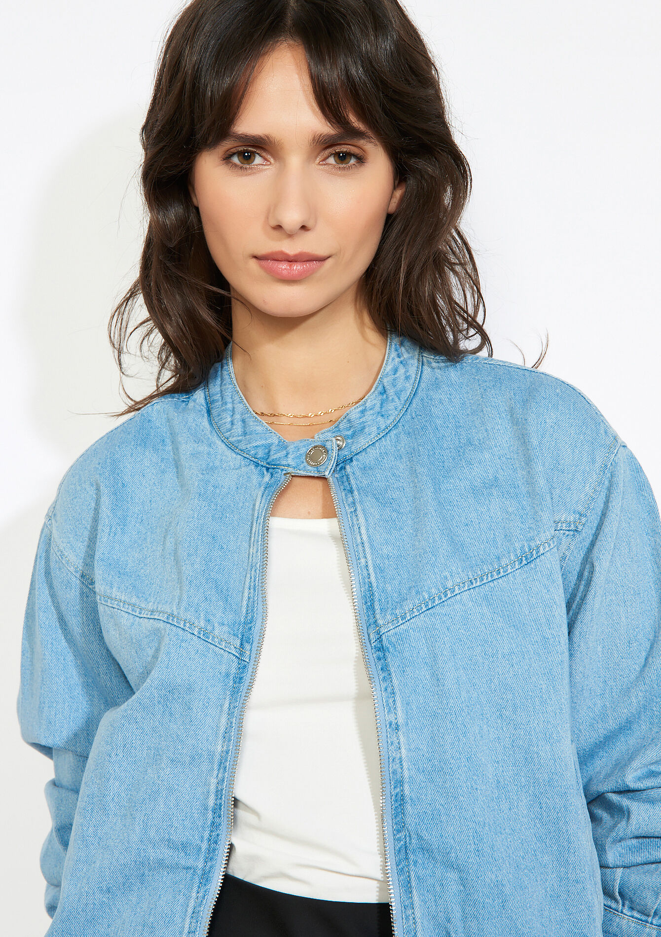 Denim jas met rits, Denim jas met rits - BLUE BLEACHED - 09101100_0502