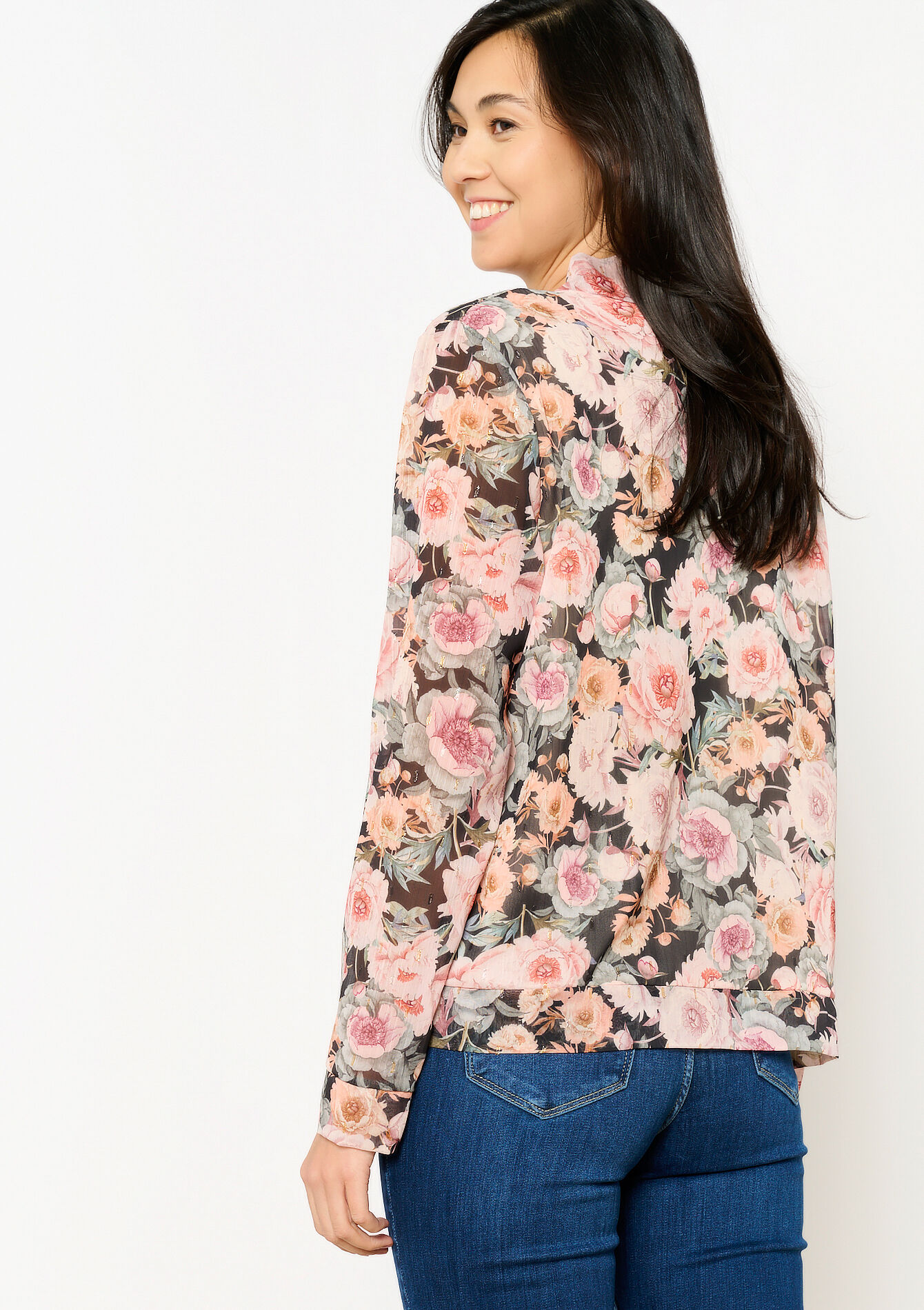 Jacket with floral print - BLACK - 09101021_1119
