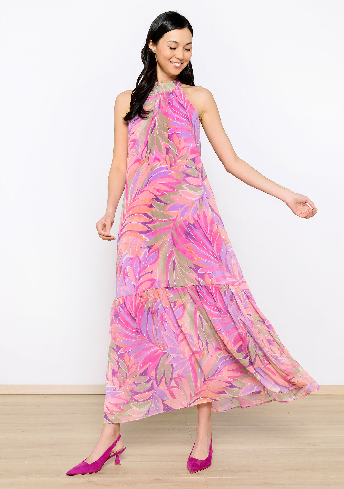 Halterjurk met bladerprint, Halterjurk met bladerprint - LILAC BRIGHT - 08103527_2578