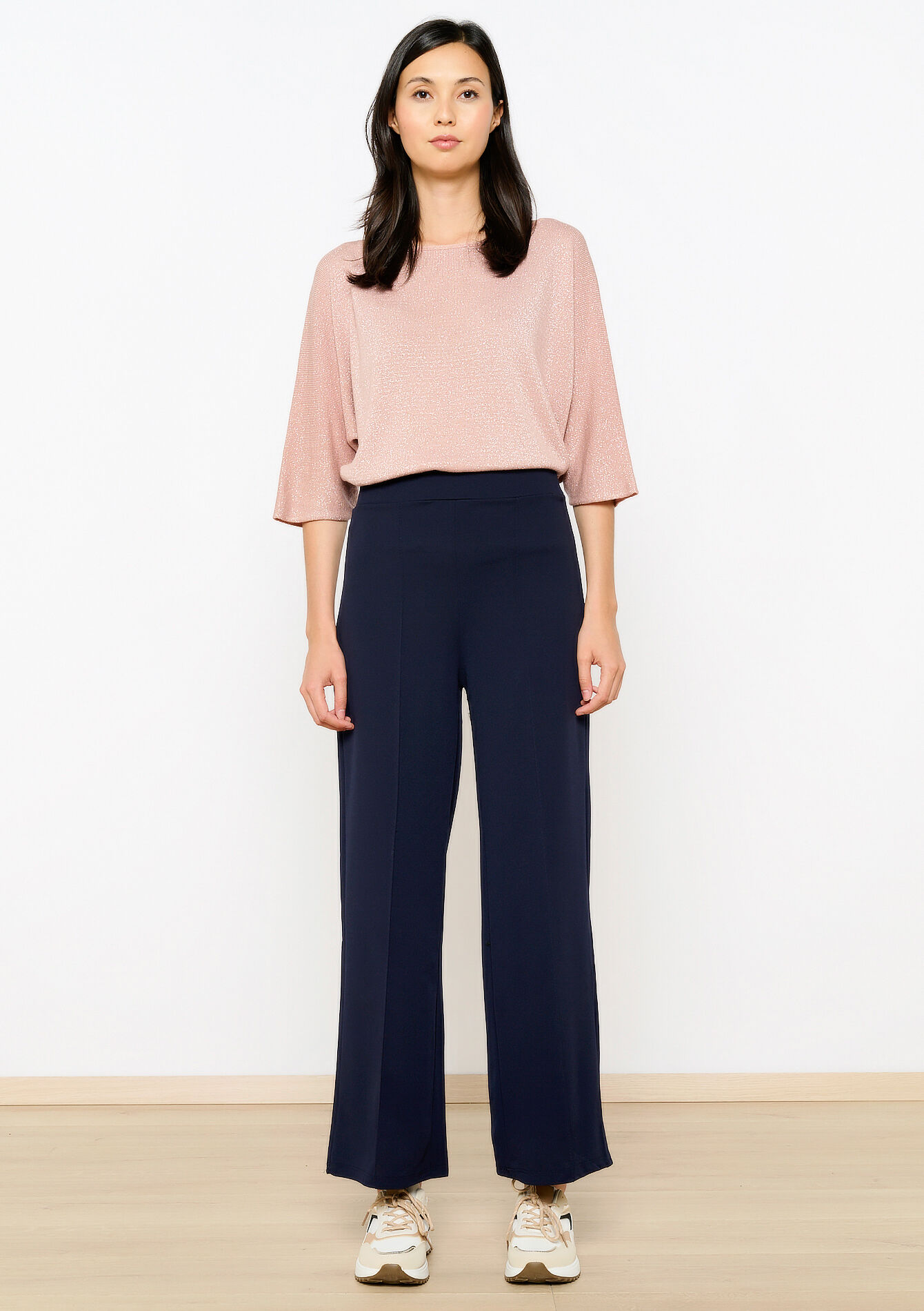 Soepele broek met hoge taille - NAVY BASIC - 06601029_2723