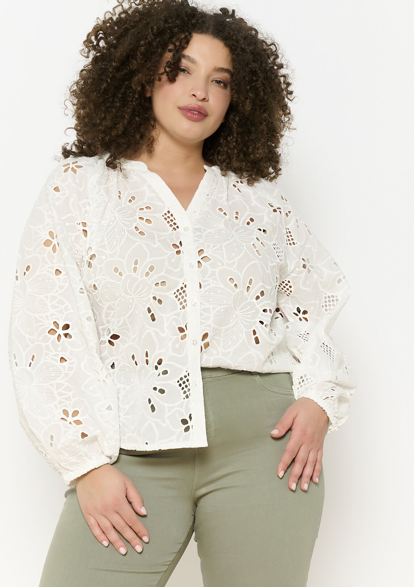 Chemise avec broderie anglaise, Chemise avec broderie anglaise - OPTICAL WHITE - 05702667_1019