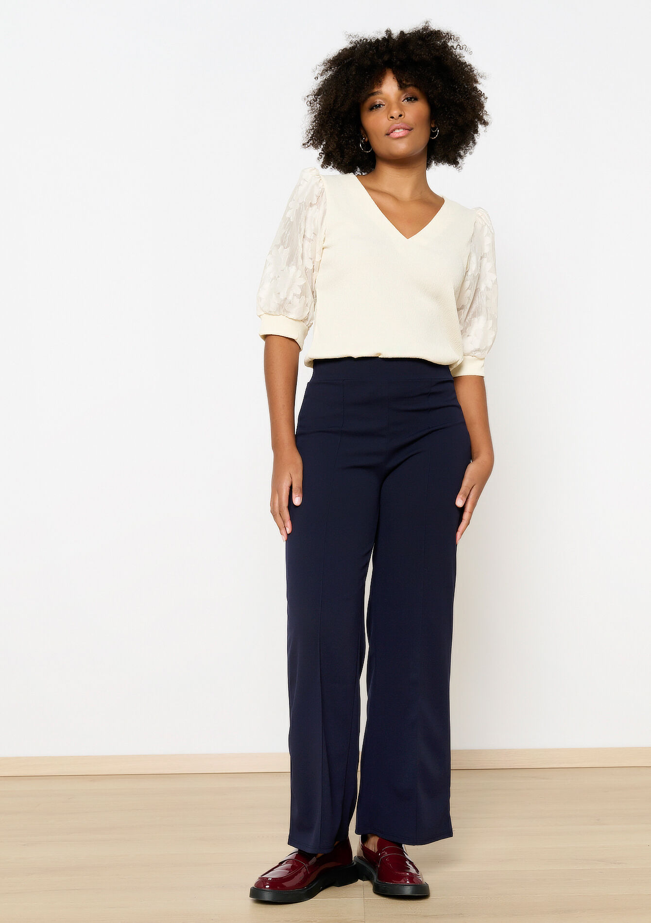 Soepele hoge taille broek, Soepele hoge taille broek - NAVY BASIC - 06600947_2723