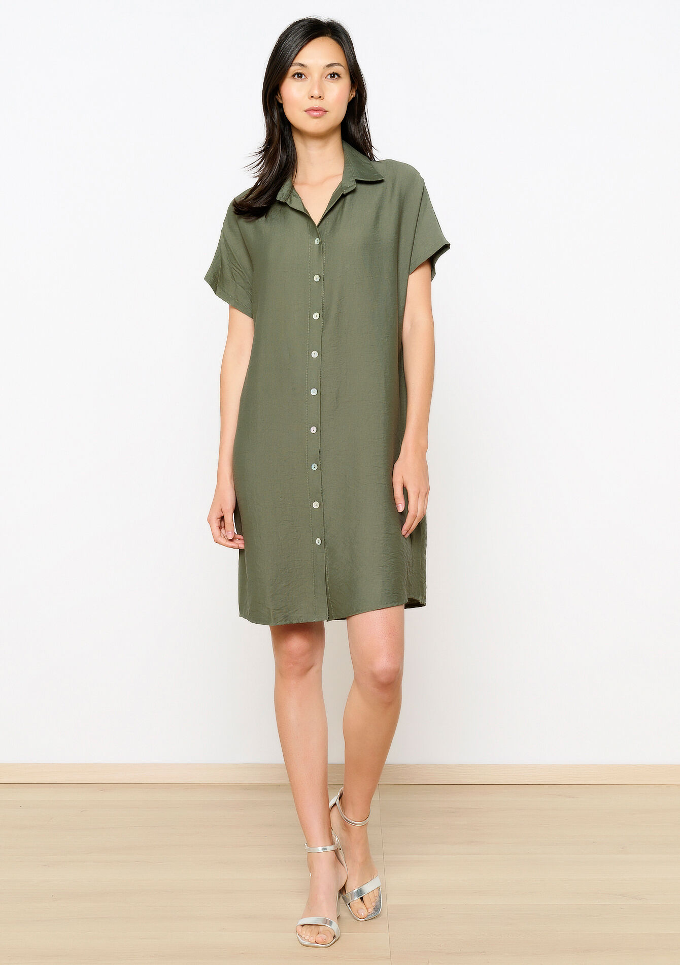 Robe-chemise en tissu crêpé, Robe-chemise en tissu crêpé - KHAKI MED - 08103793_4327