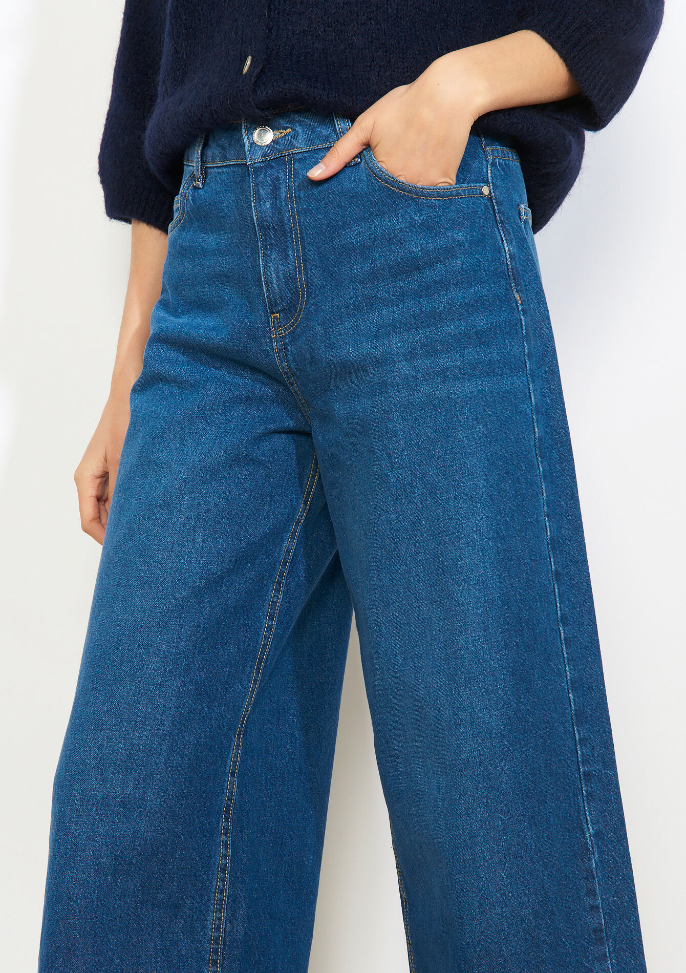 High-waist wide jeans - MEDIUM BLUE - 22000656_0500