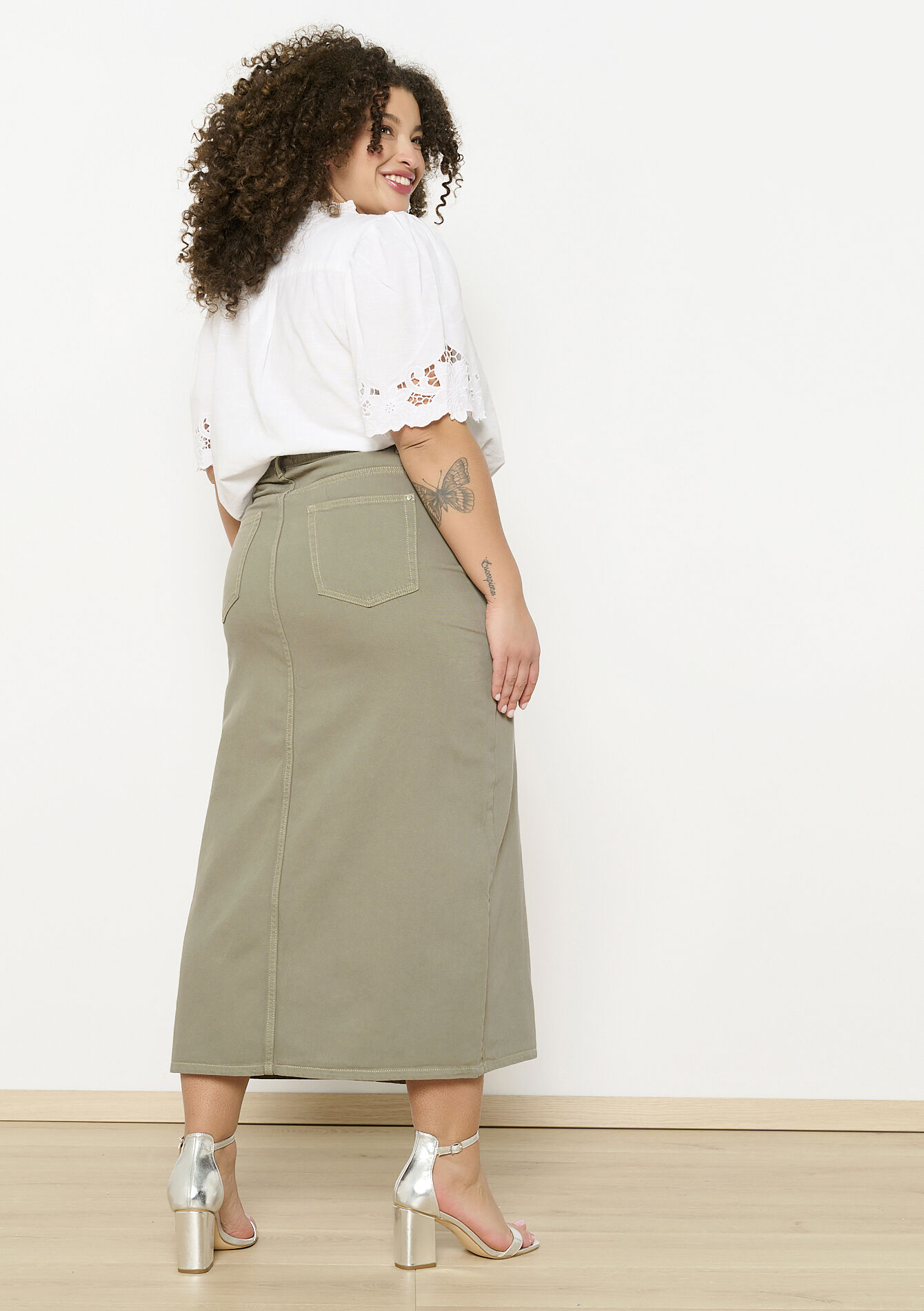 Maxirok met split - KHAKI MED - 07101295_4327