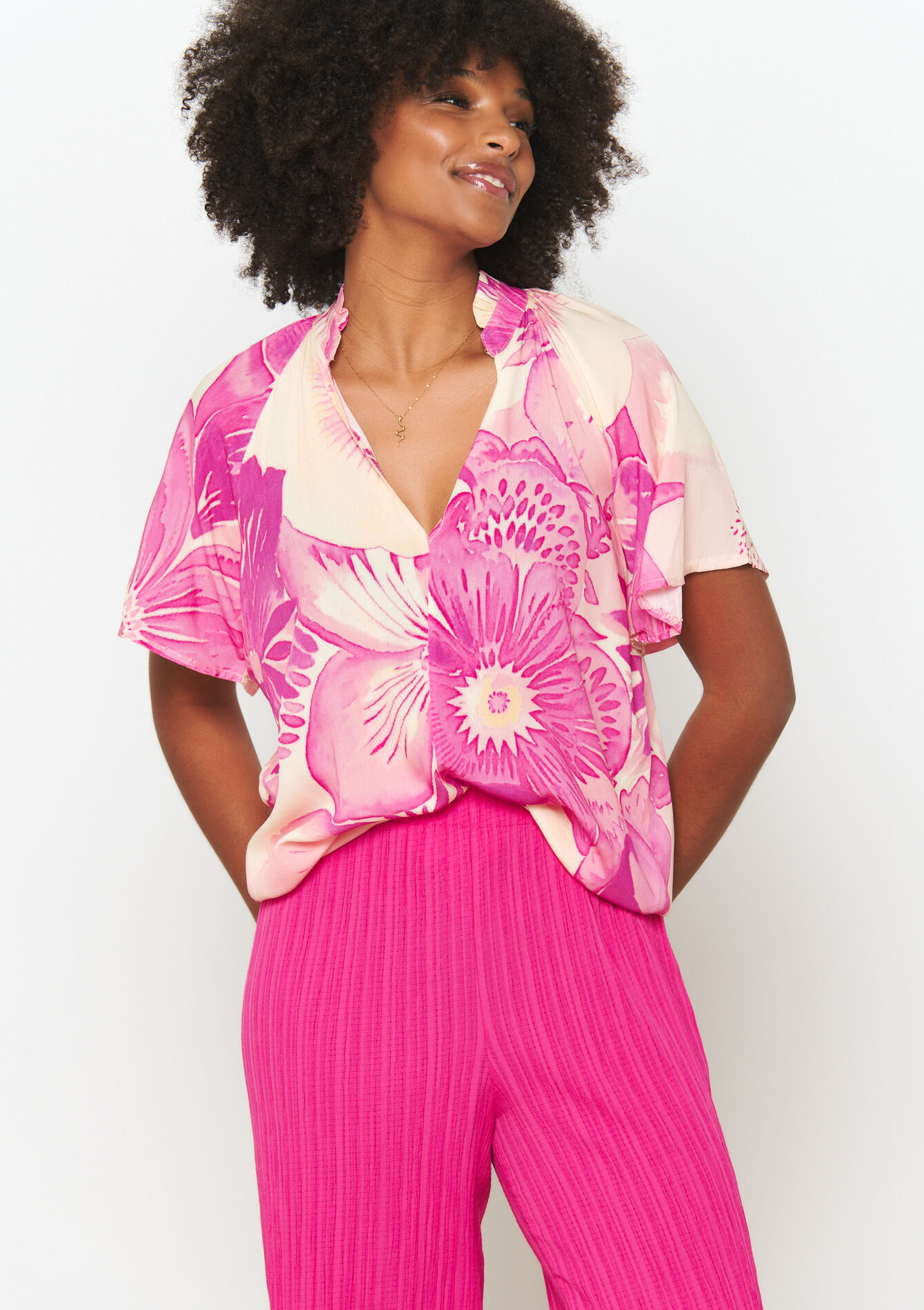 Blouse with floral print, Blouse with floral print - VANILLA WHITE - 05702561_1013