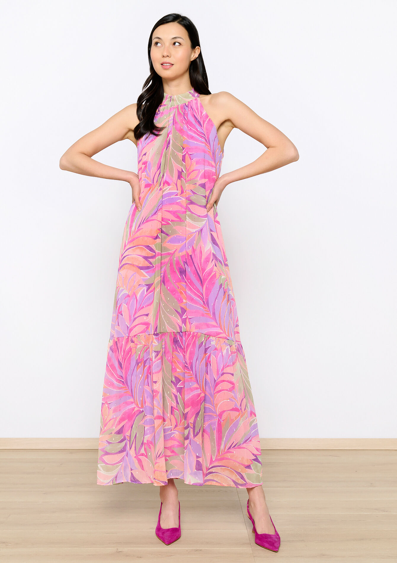 Halterjurk met bladerprint, Halterjurk met bladerprint - LILAC BRIGHT - 08103527_2578