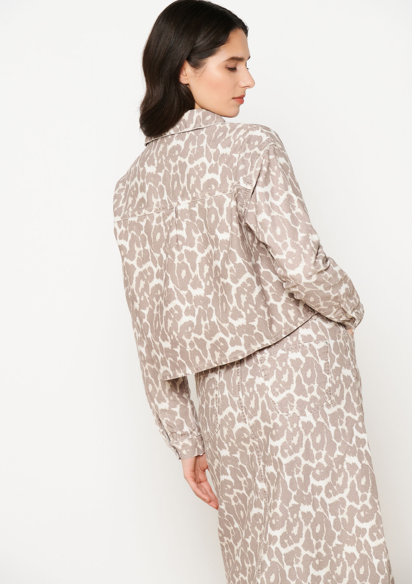 Denim jacket with leopard print, Denim jacket with leopard print - TAUPE - 09101015_1021