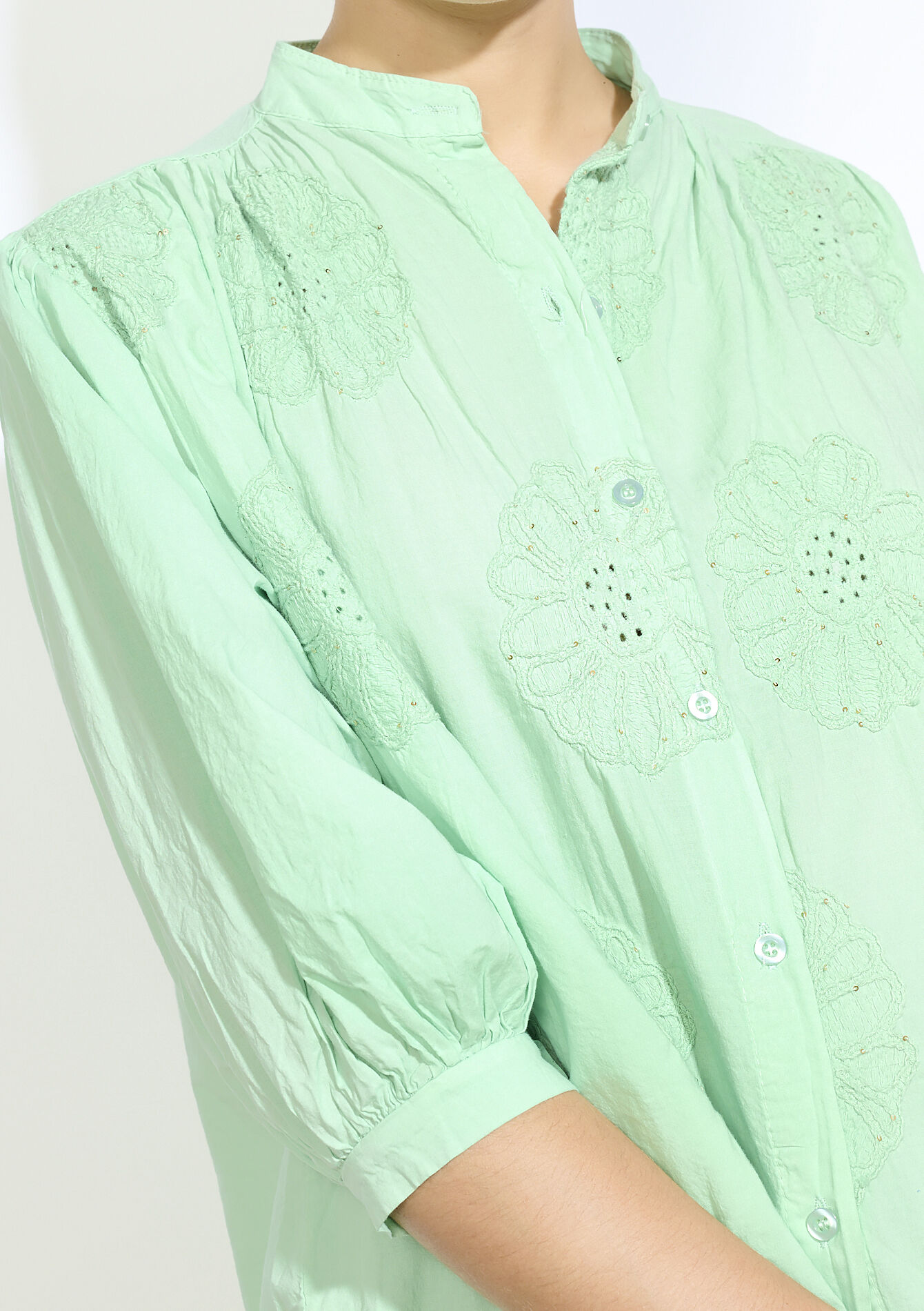 Blouse met broderie anglaise, Blouse met broderie anglaise - MINT GREEN - 05702886_1723