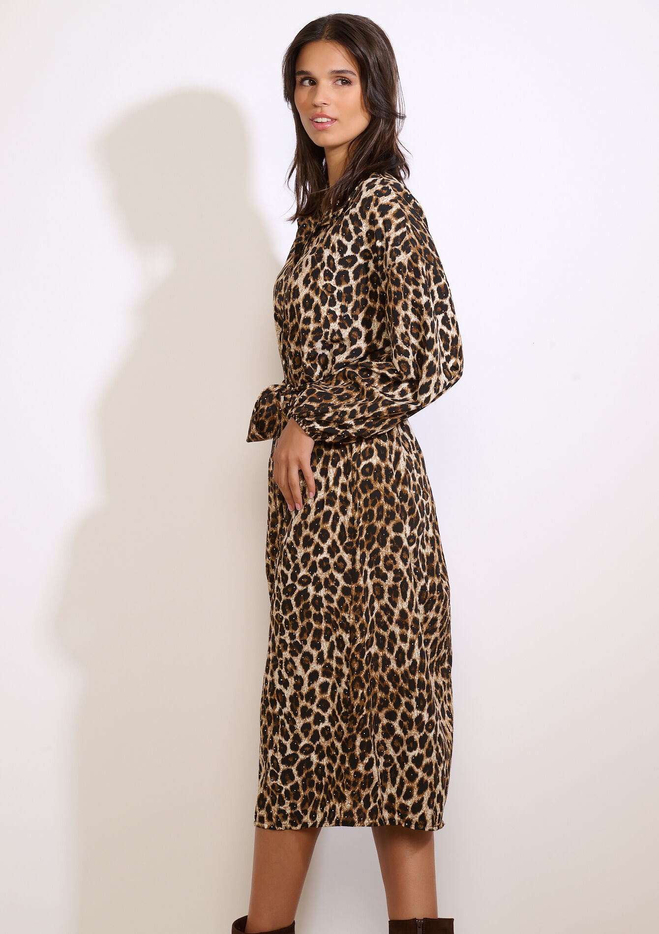 Midi-jurk met strass en print - CAMEL GINGER - 08104383_3831