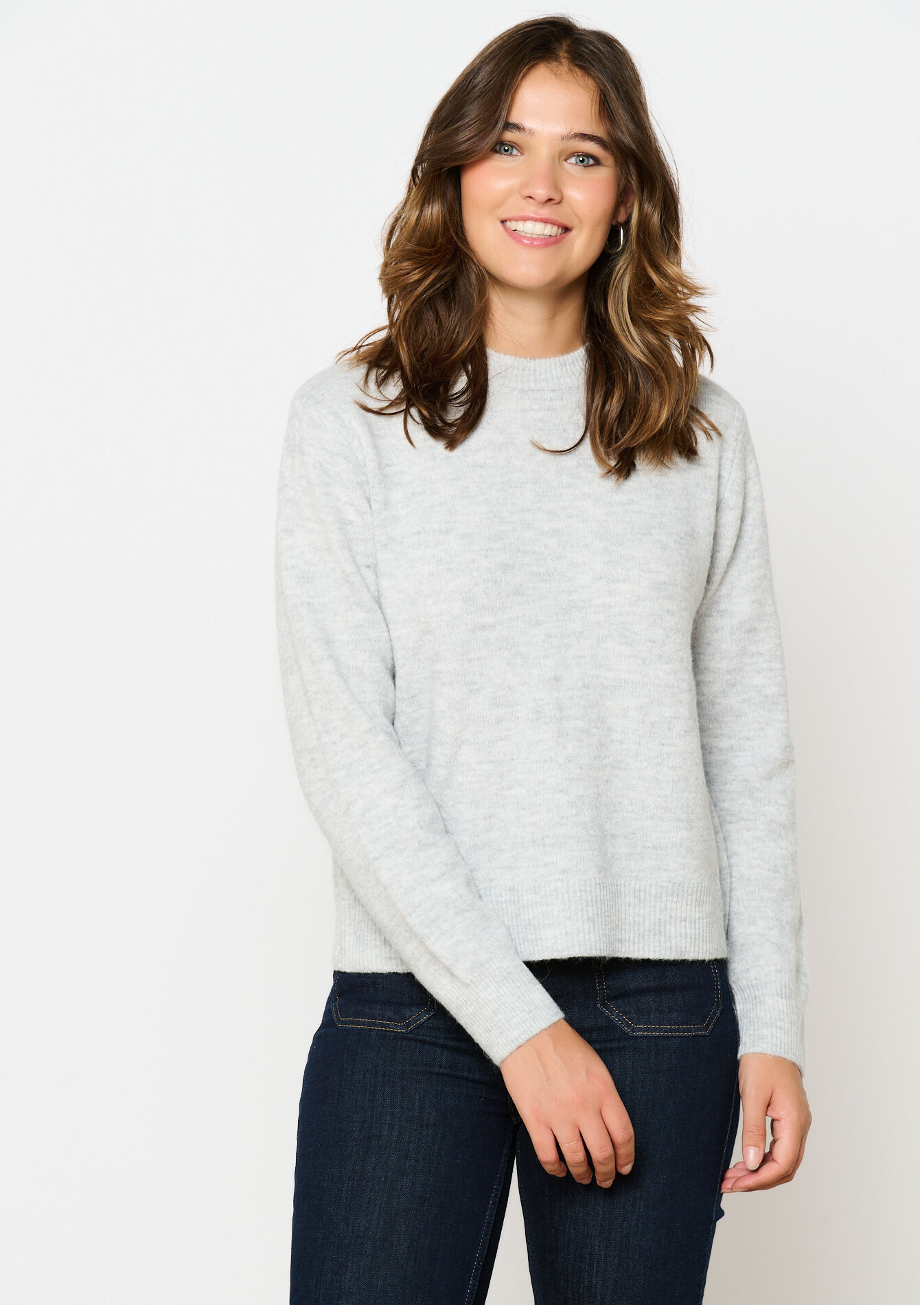 Basic trui met ronde hals, Basic trui met ronde hals - LT GREY MEL - 04006522_1081
