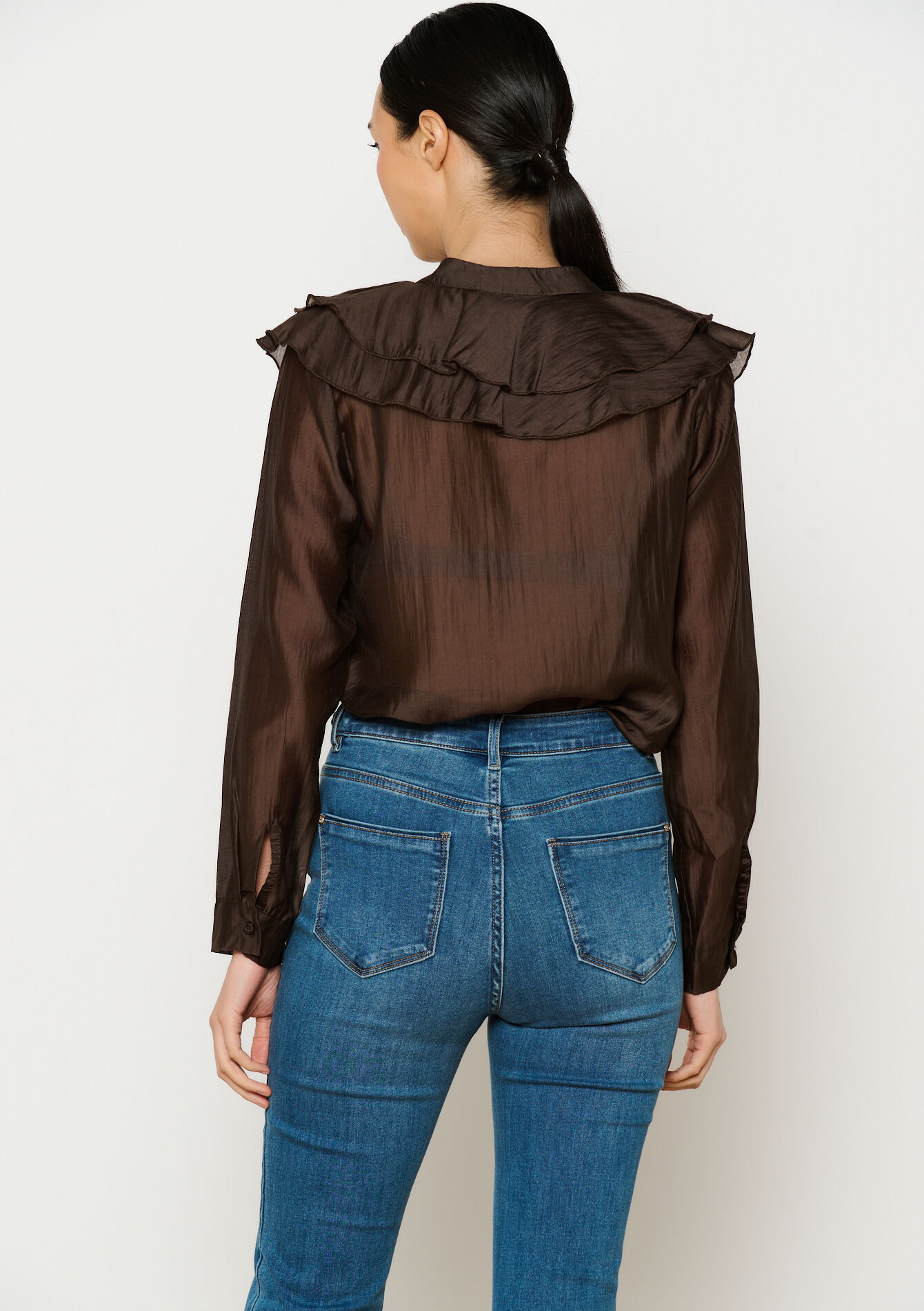 Shirt with ruffles, Shirt with ruffles - BROWN DARK CHOCOLATE - 05702752_3720