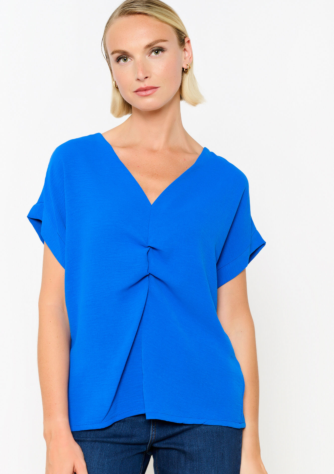 Blouse with V-neck, Blouse with V-neck - ELECTRIC BLUE - 05702624_1619