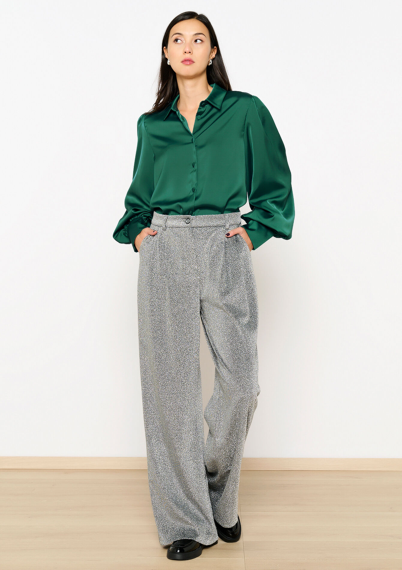 Pantalon palazzo avec lurex - SILVER - 06100663_1059