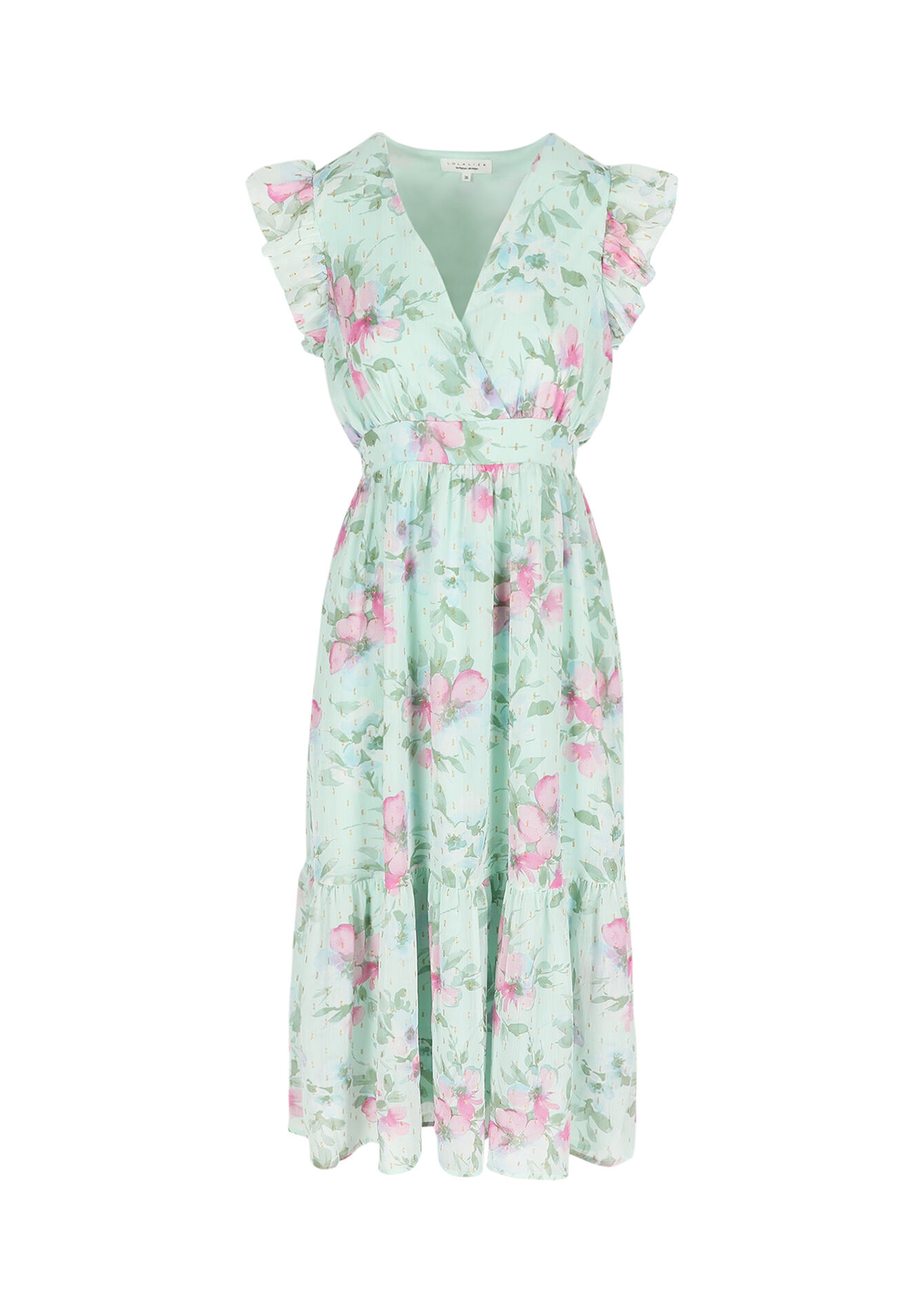 Maxi-jurk met bloemen, Maxi-jurk met bloemen - MINT GREEN - 08103940_1723