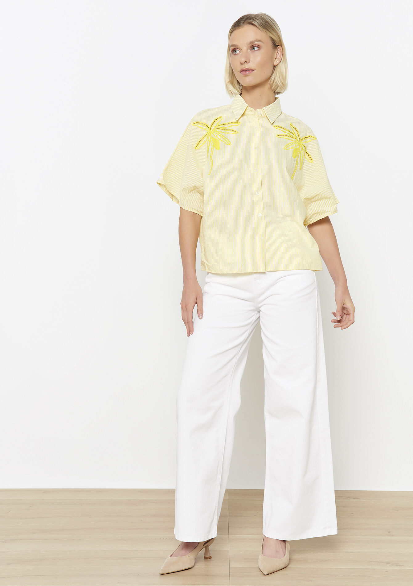 Shirt met palmboomborduursel, Shirt met palmboomborduursel - YELLOW PASTEL - 05702818_5004