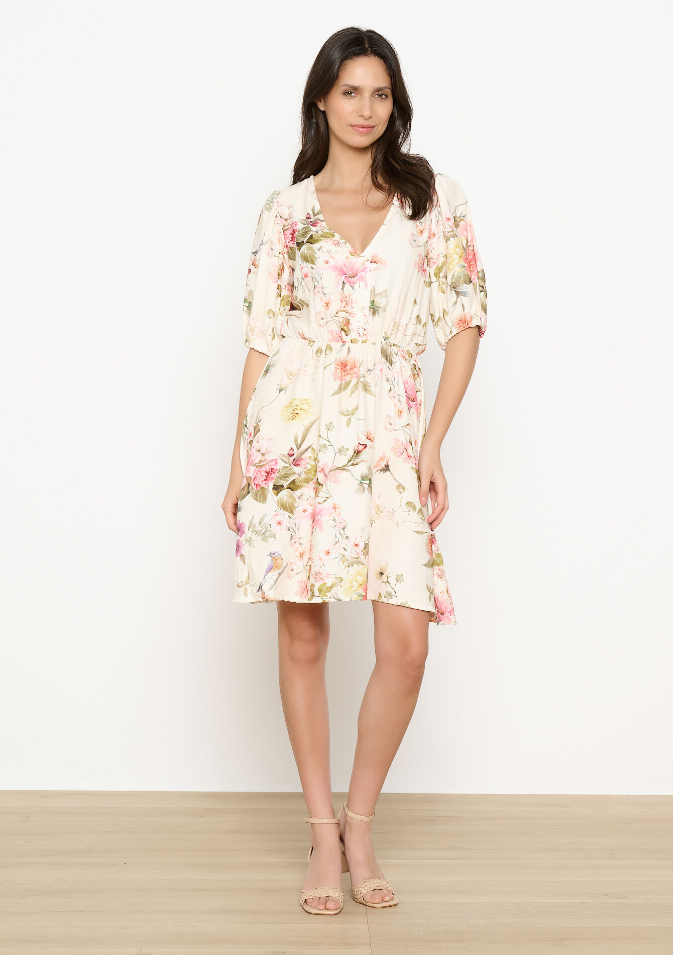 Floral midi dress, Floral midi dress - LT BEIGE - 08104164_2527