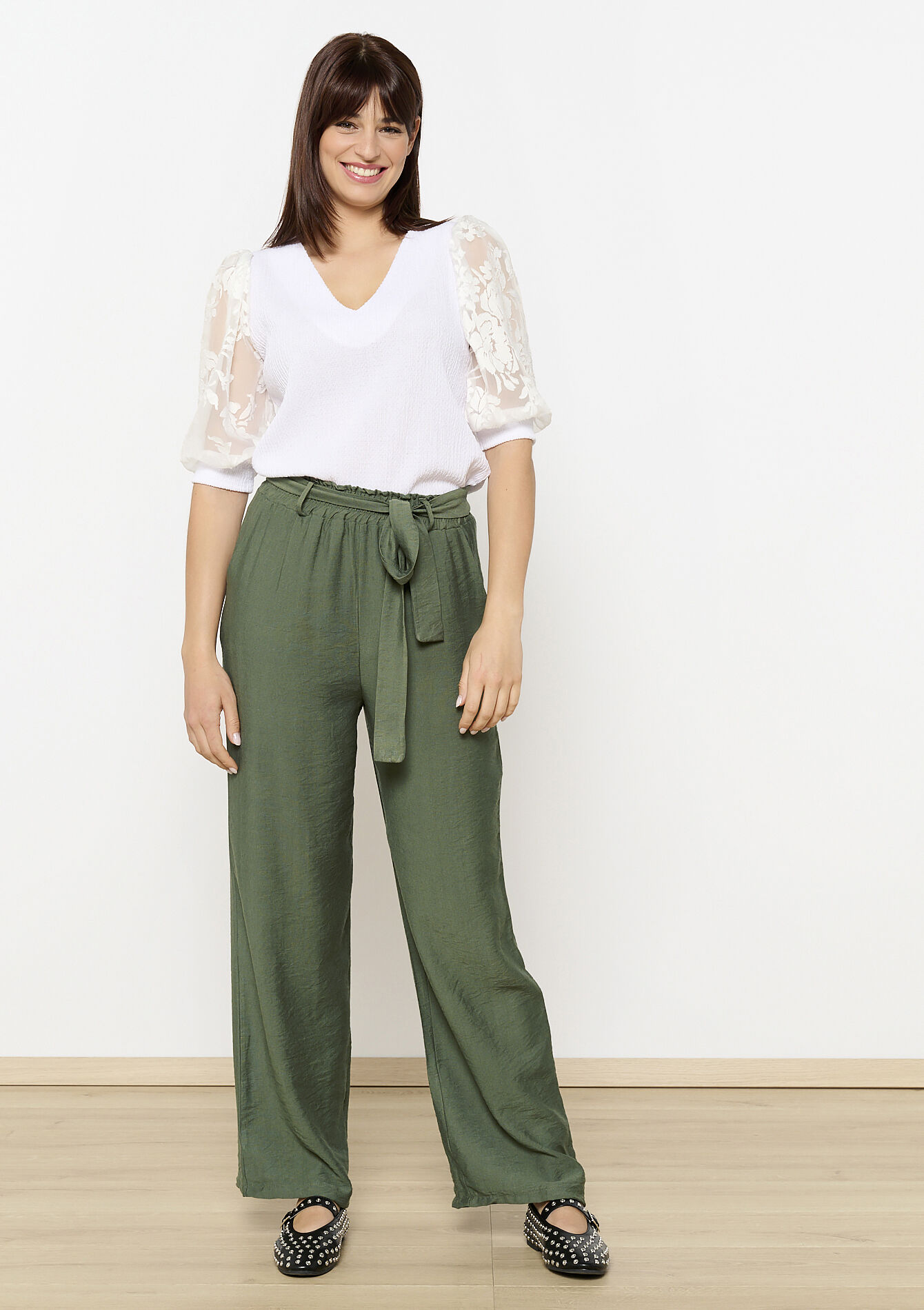 Pantalon fluide ceinturé, Pantalon fluide ceinturé - KHAKI MED - 06600976_4327