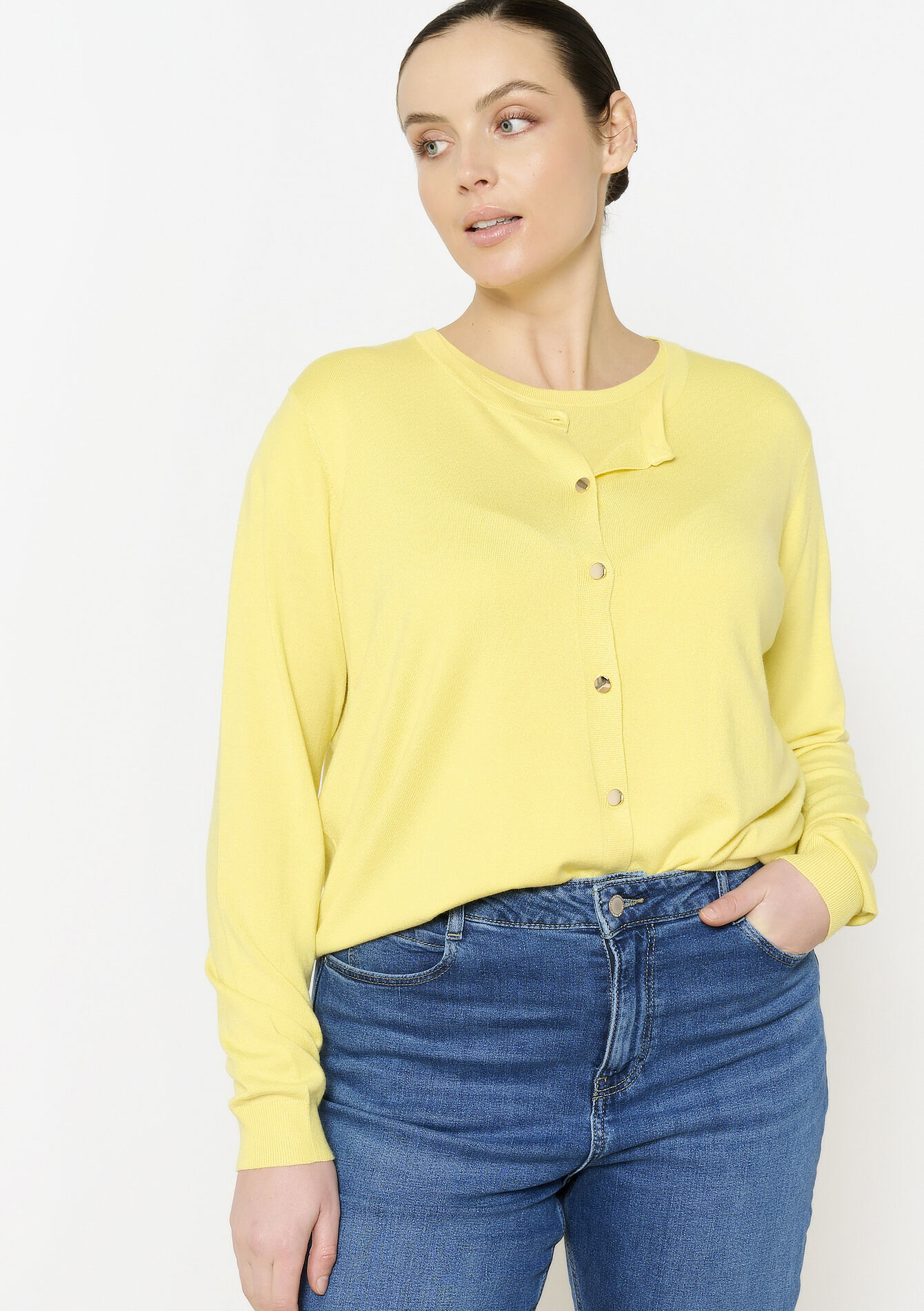 Cardigan met ronde hals, Cardigan met ronde hals - YELLOW PASTEL - 04101232_5004