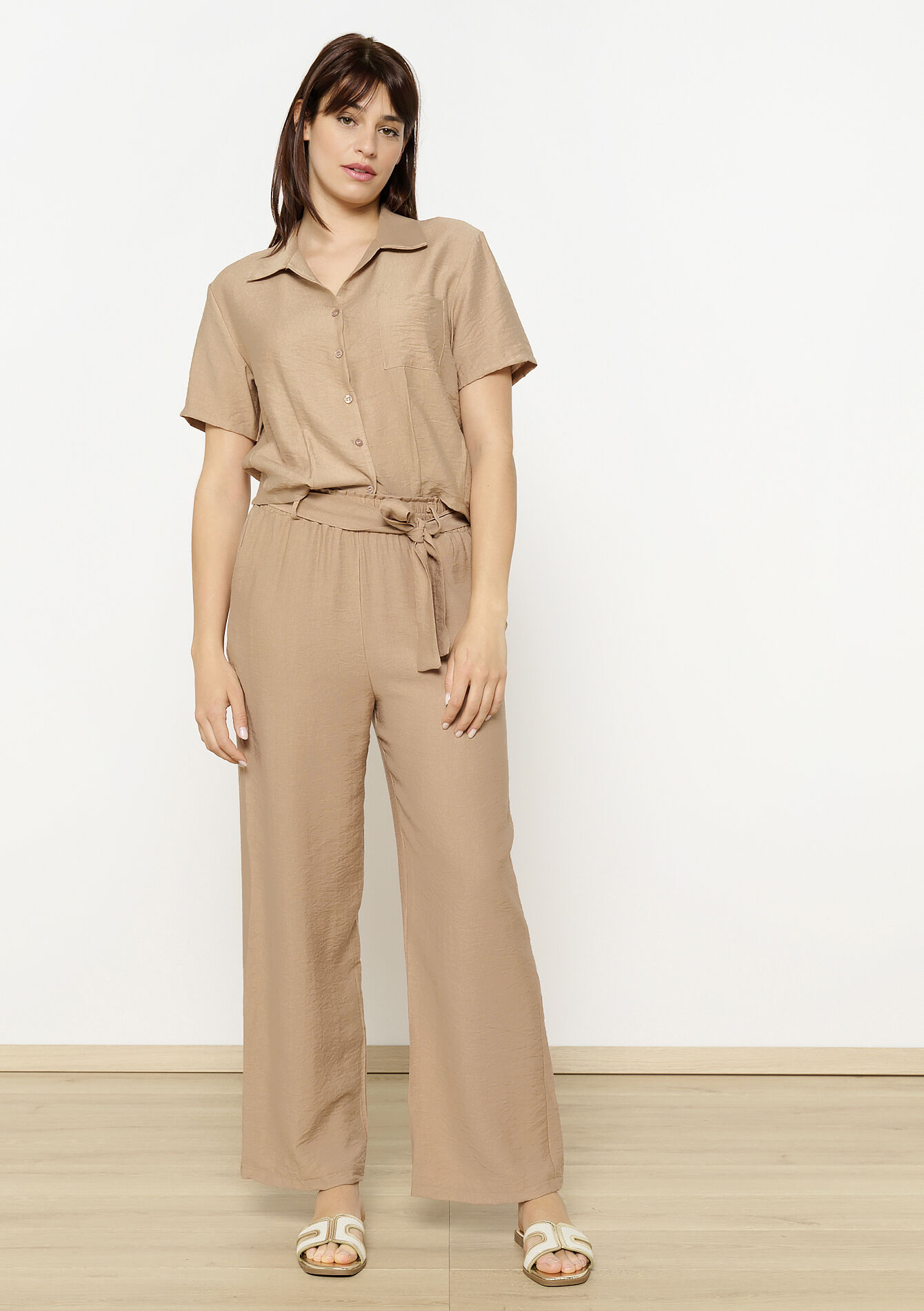 Vloeiende broek met ceintuur - BEIGE COFFEE - 06600976_2561