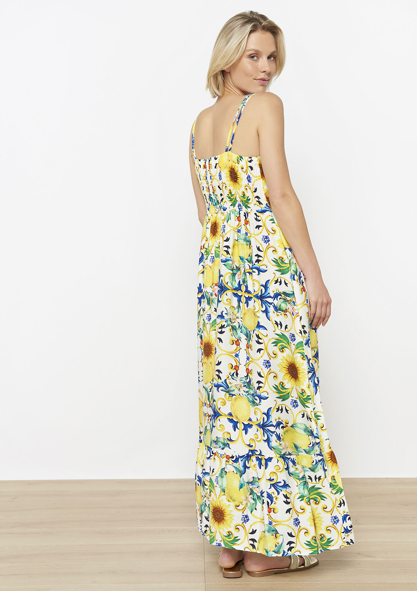 Robe longue imprimée citron, Robe longue imprimée citron - YELLOW PASTEL - 08104151_5004