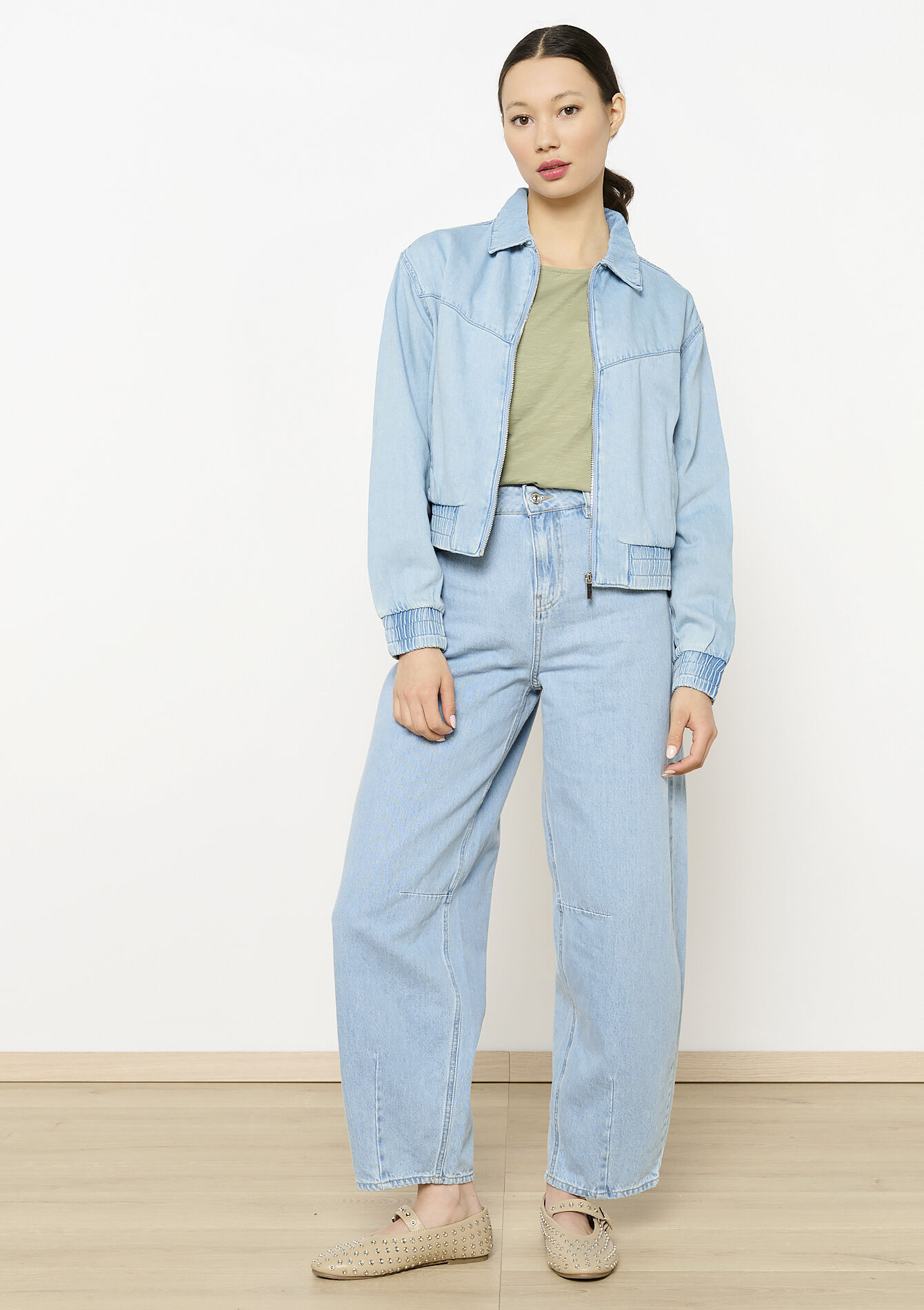 Denim bomber jacket, Denim bomber jacket - BLUE BLEACHED - 09100977_0502