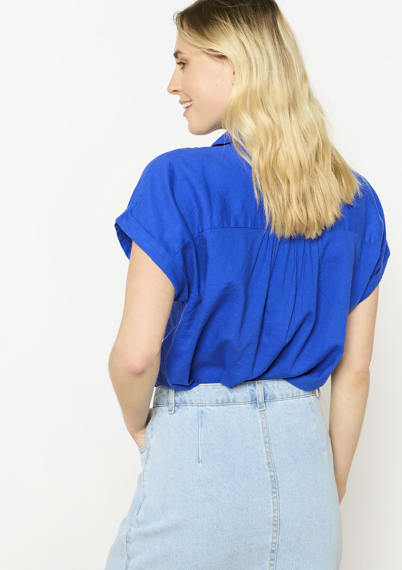 Knoopsluiting linnen blouse, Knoopsluiting linnen blouse - ELECTRIC BLUE - 05702686_1619