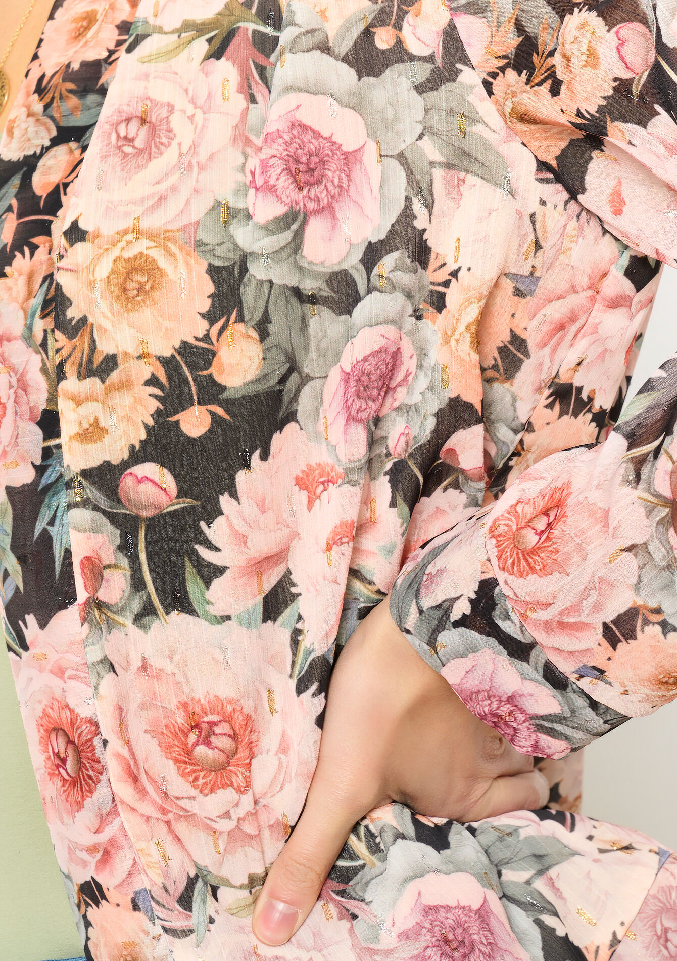 Jacket with floral print - BLACK - 09101021_1119