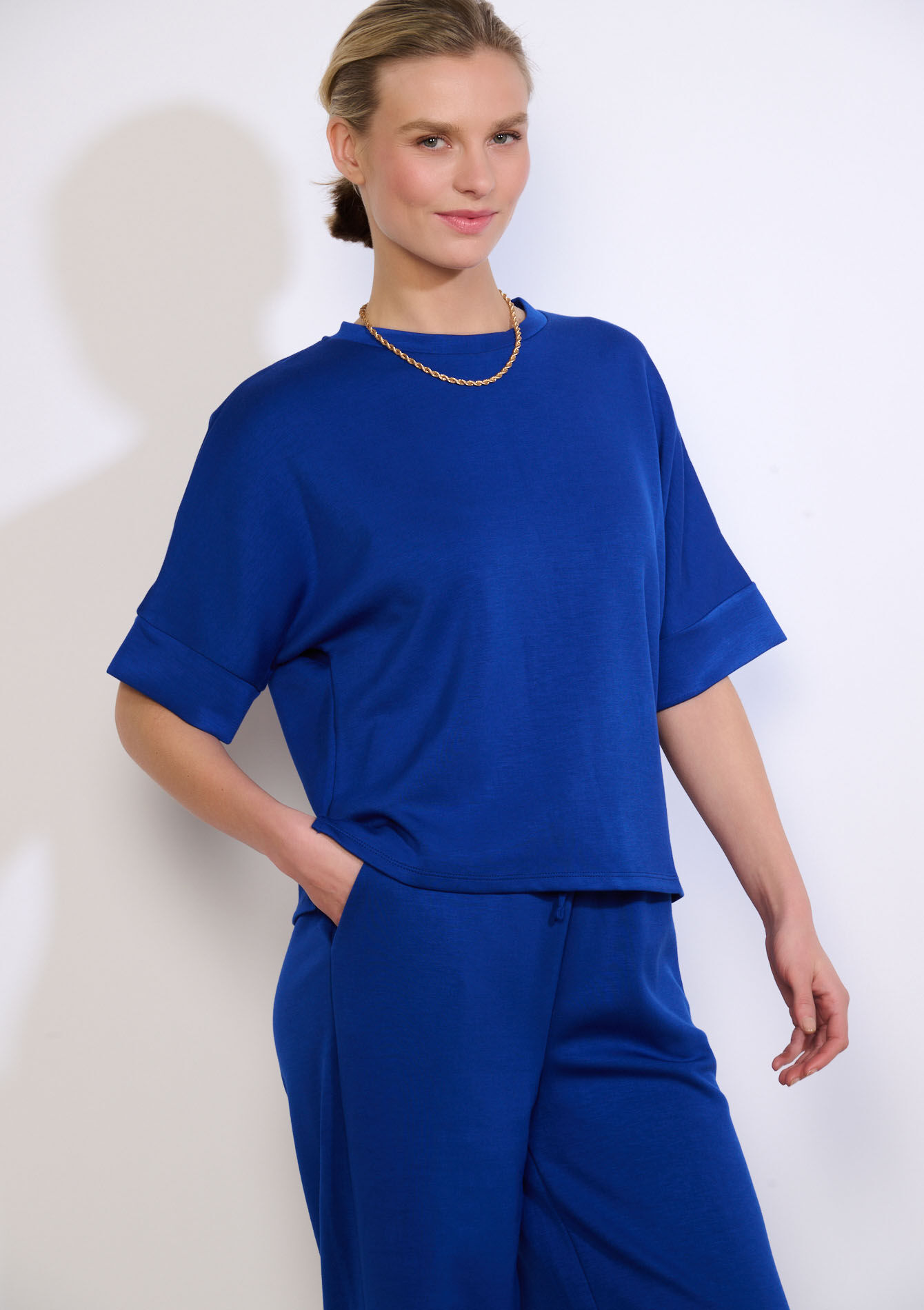 Modal T-shirt met ronde hals - ELECTRIC BLUE - 15100407_1619