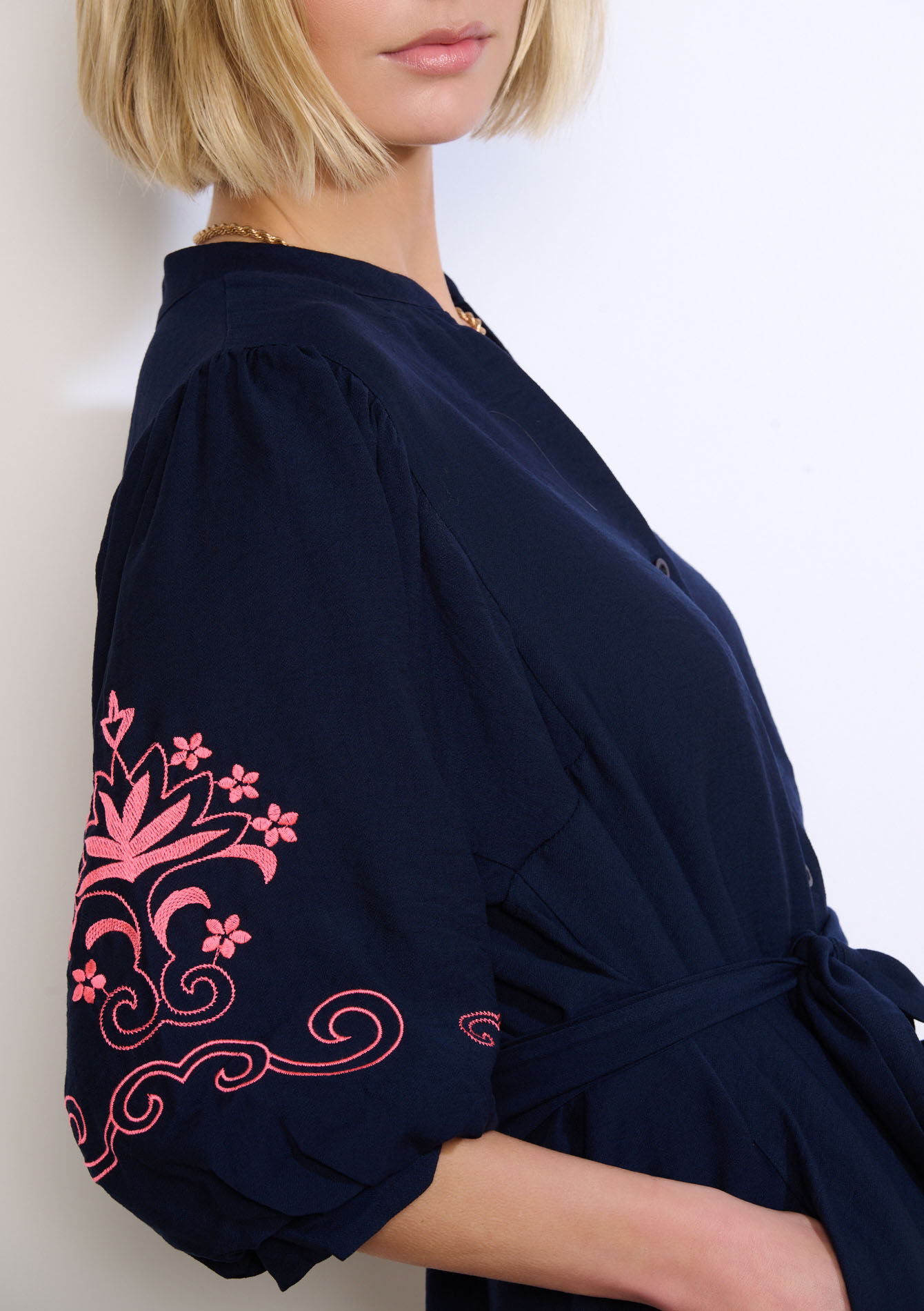 Geborduurde overhemdjurk, Geborduurde overhemdjurk - NAVY BASIC - 08104451_2723