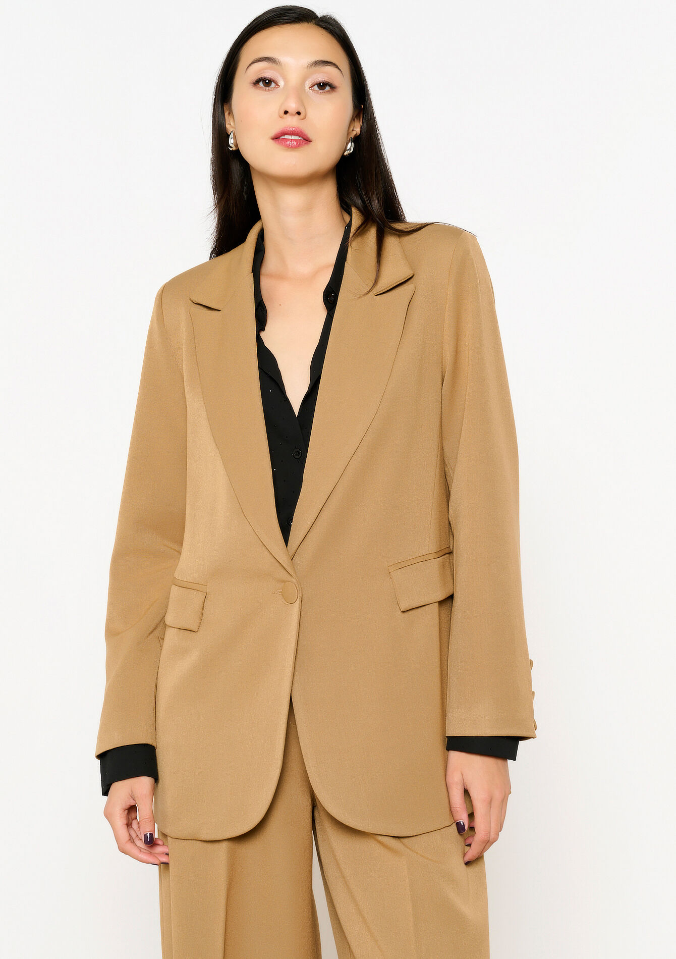 Blazer met gestoffeerde knoop, Blazer met gestoffeerde knoop - LIGHT CAMEL - 09100975_3814