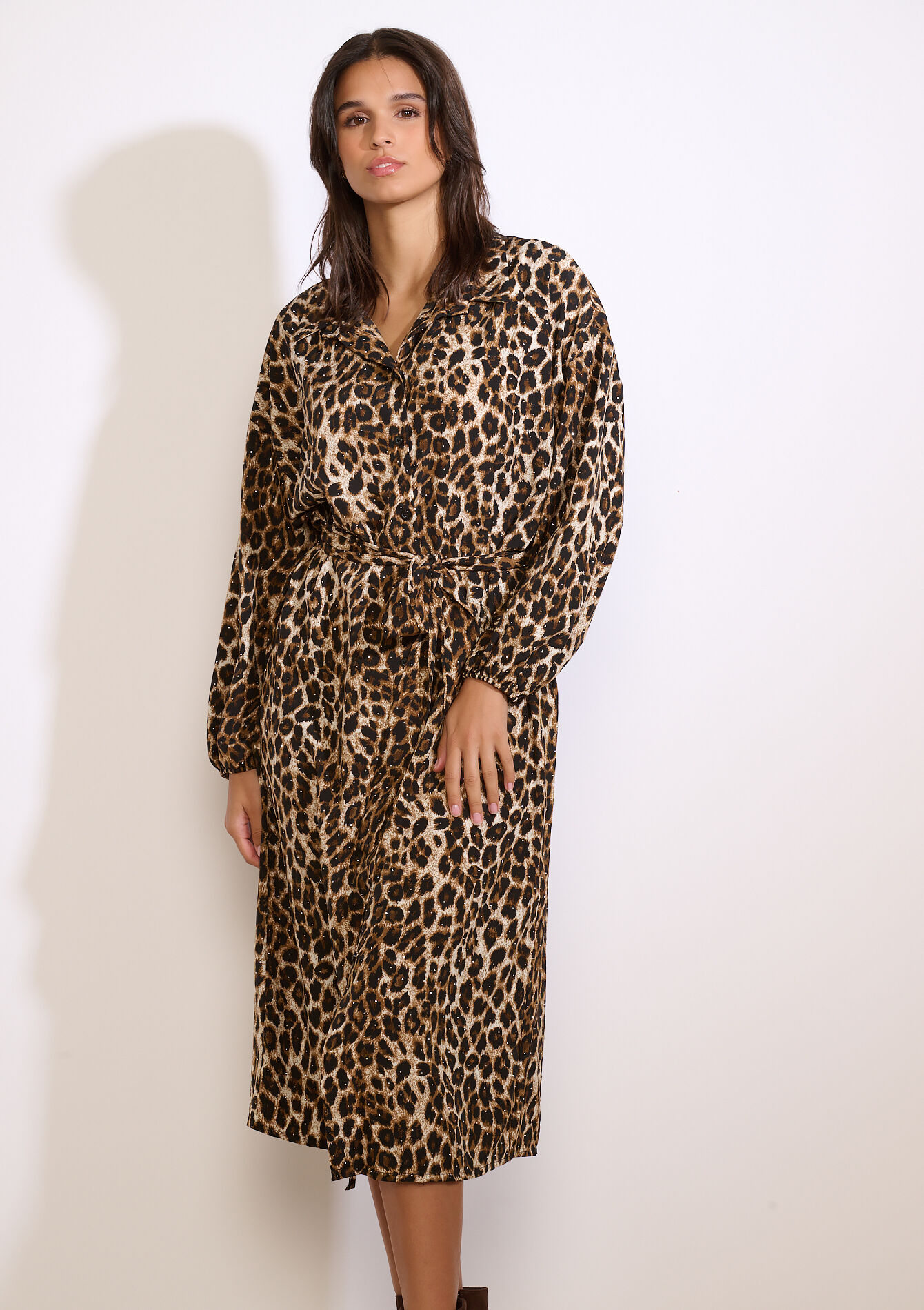 Midi-jurk met strass en print - CAMEL GINGER - 08104383_3831