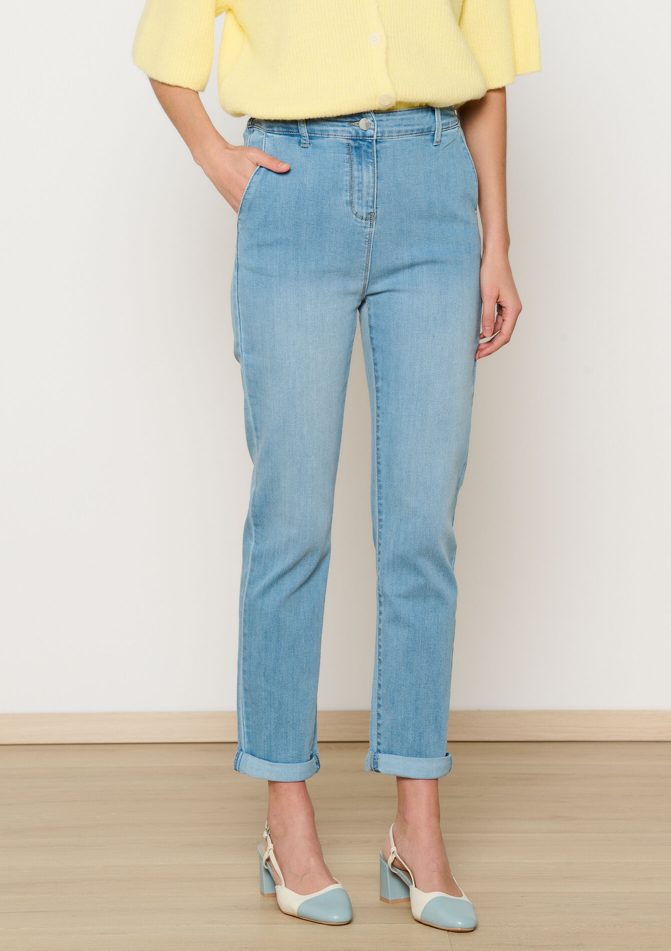 Rechte jeans met hoge taille, Rechte jeans met hoge taille - BLUE BLEACHED - 22000567_0502