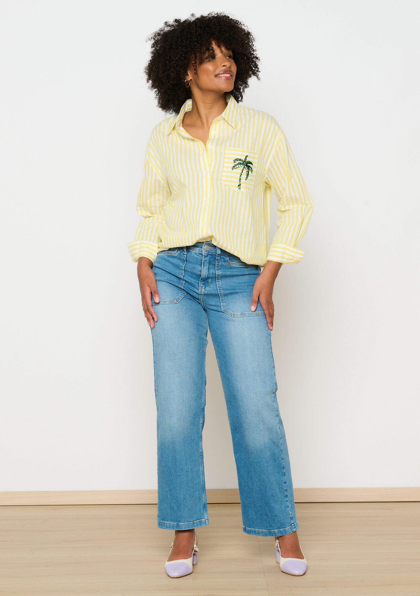 Gestreept hemd met pailletten, Gestreept hemd met pailletten - OFFWHITE - 05702733_1001